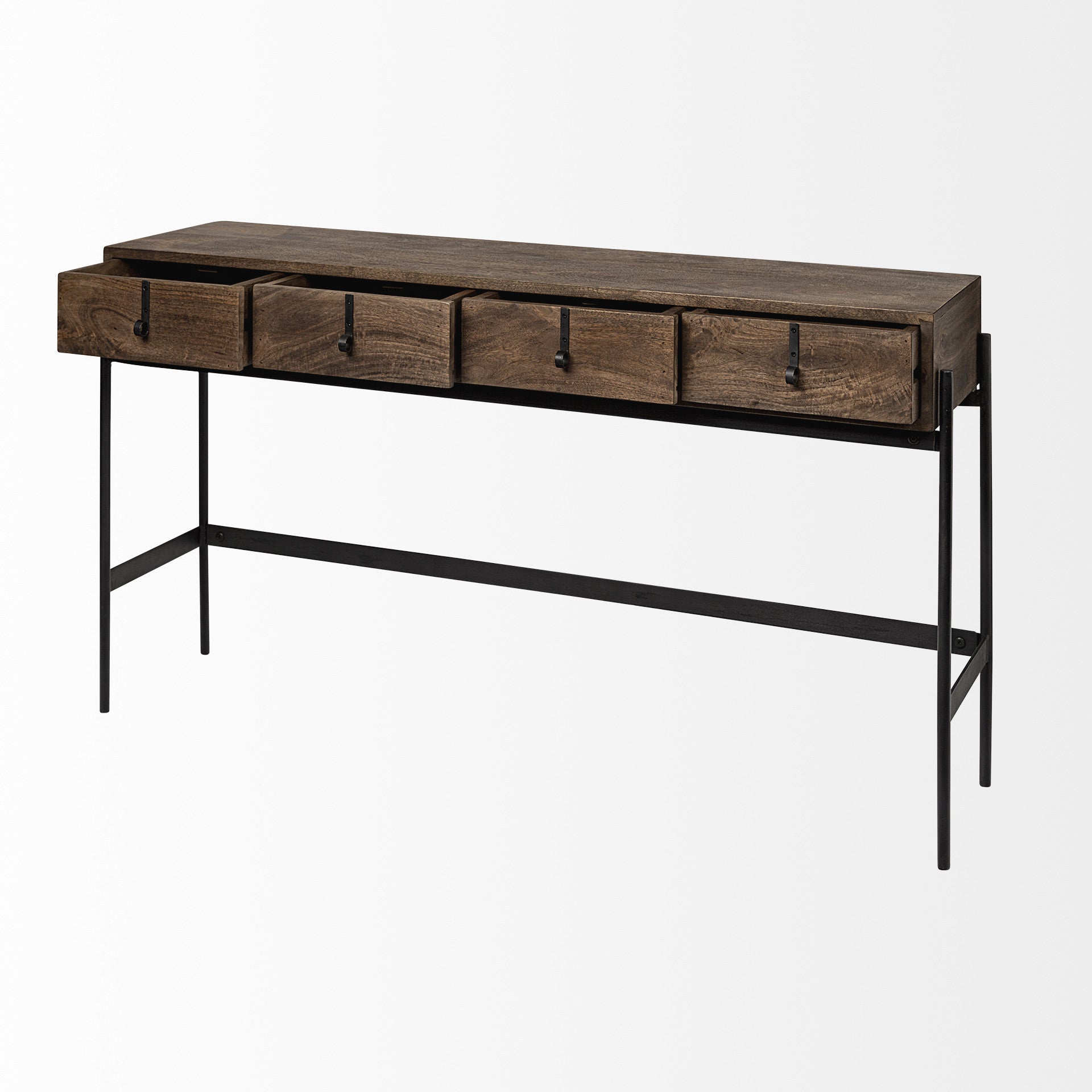 56" Brown Industrial Metal and Wood Console Table