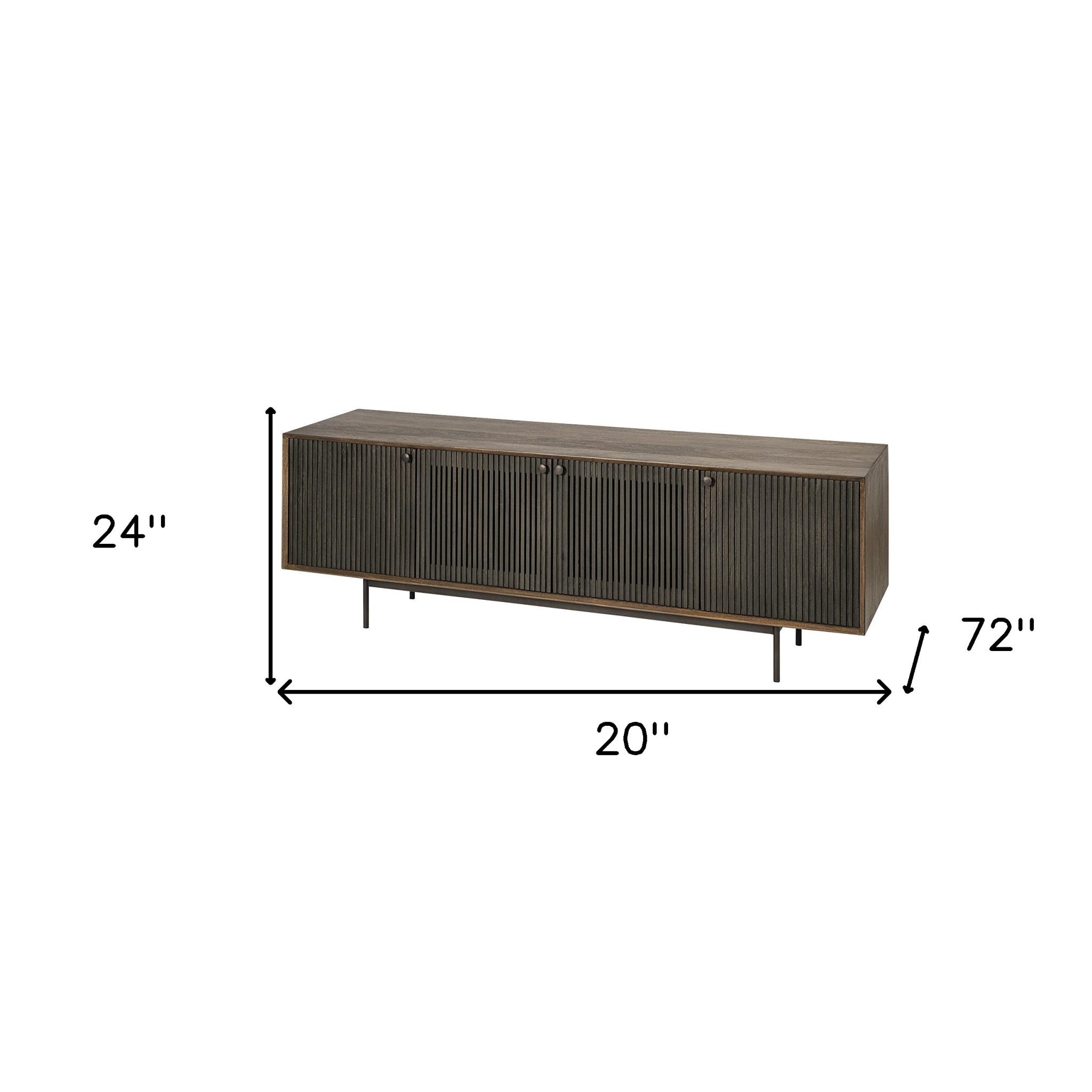 72" Brown Mid-Century Fluted Wood Cabinet