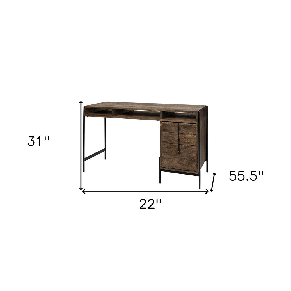 55" Brown Rustic Wood Writing Desk