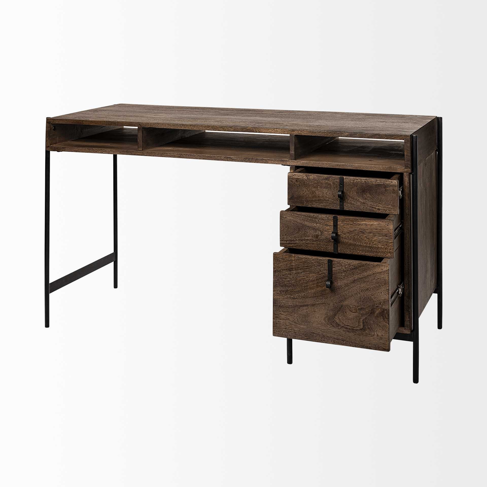 55" Brown Rustic Wood Writing Desk