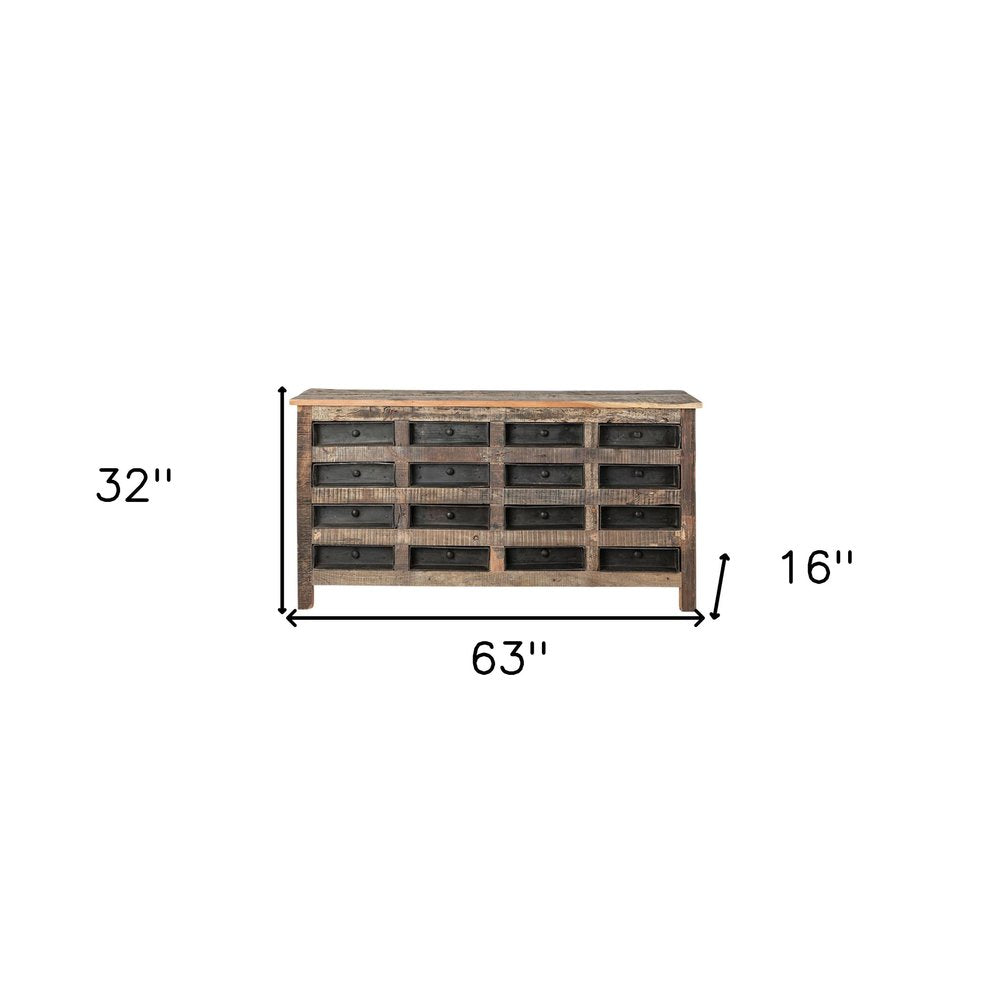 63" Brown Coastal Drawer Sideboard