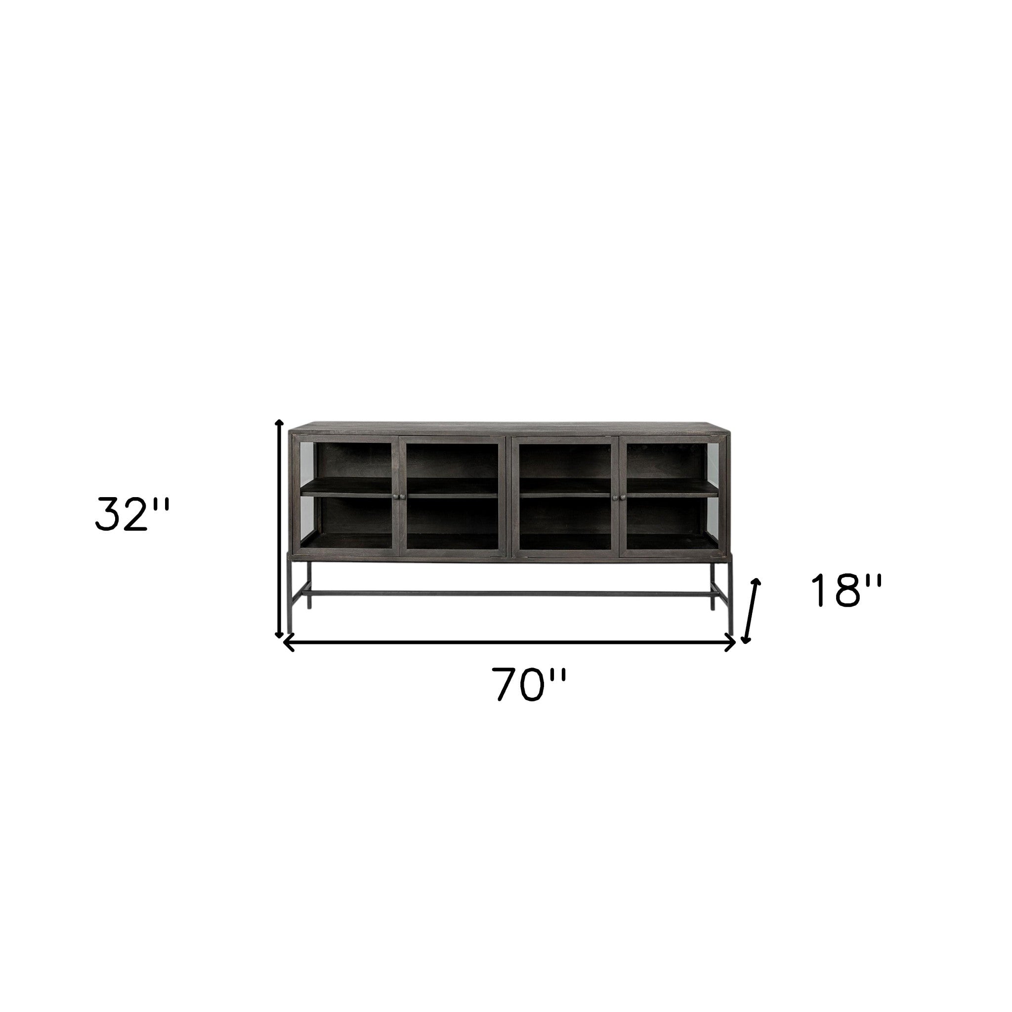 70" Black 4 Door Wood Cabinet