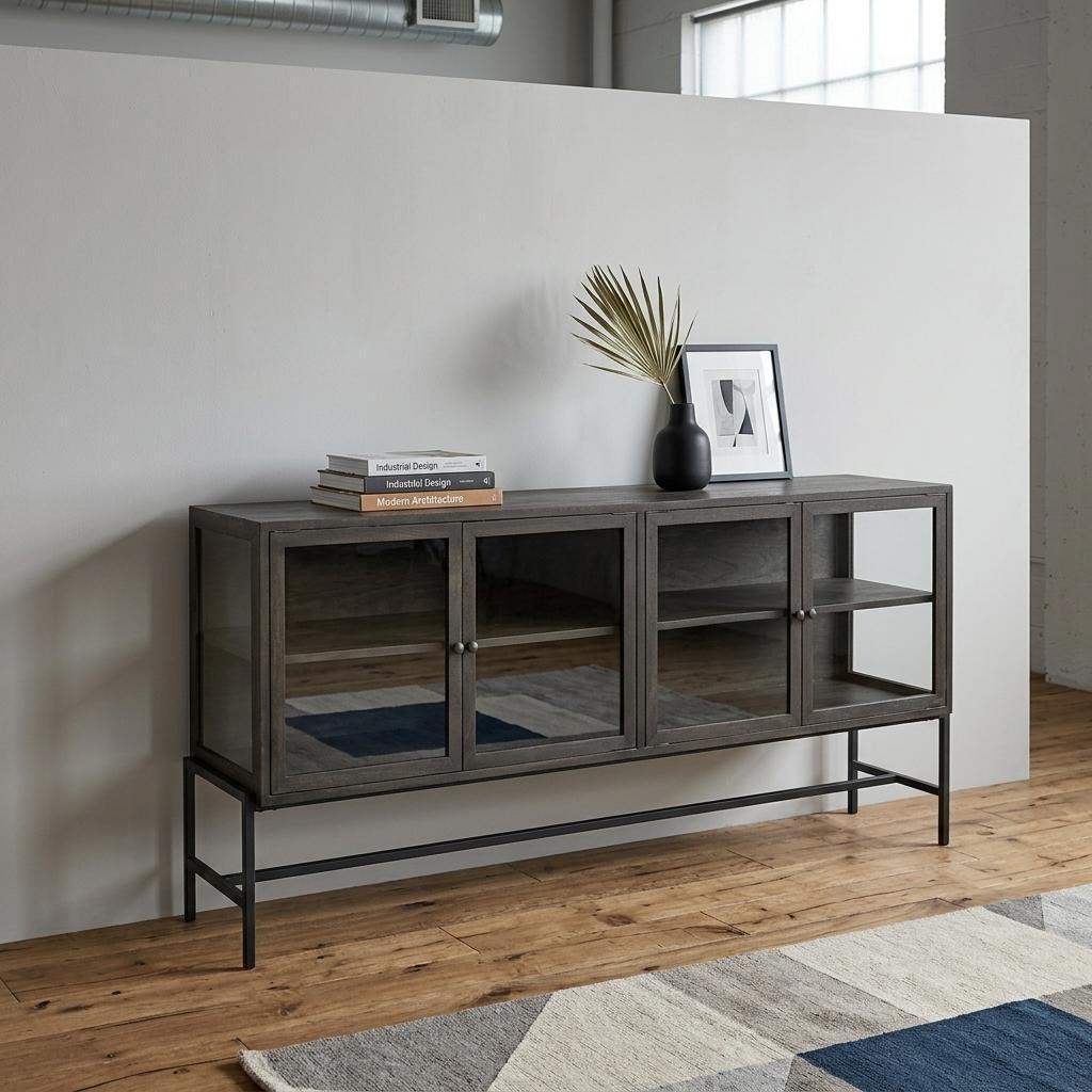 70" Wood 4 Door Shadowbox Sideboard