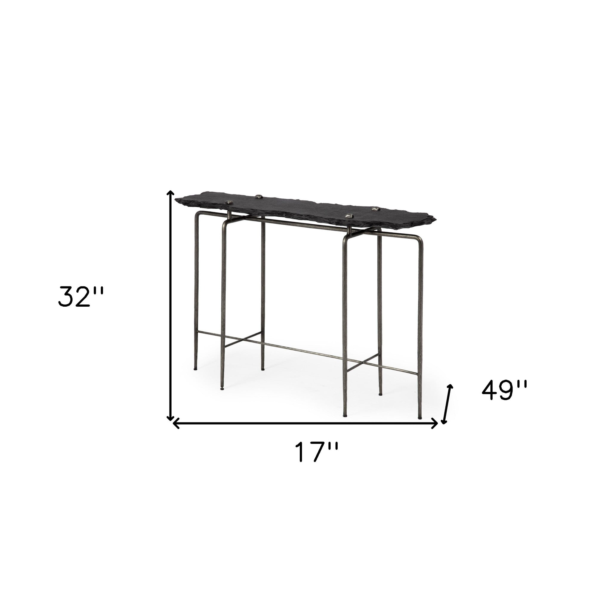 49" Black Slate and Metal Console Table