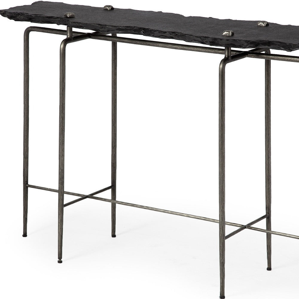 49" Black Slate and Metal Console Table