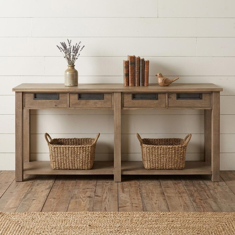 72" Brown Farmhouse Console Table with Drawers