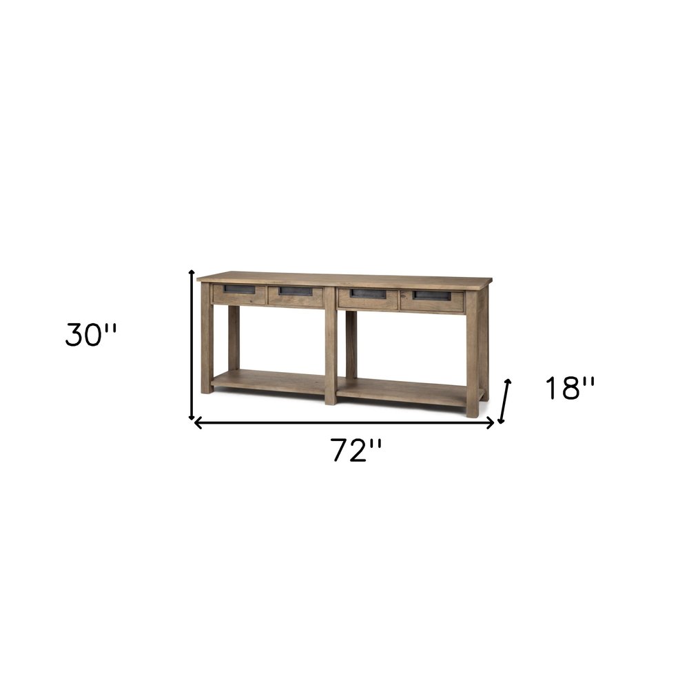 72" Brown Farmhouse Console Table with Drawers