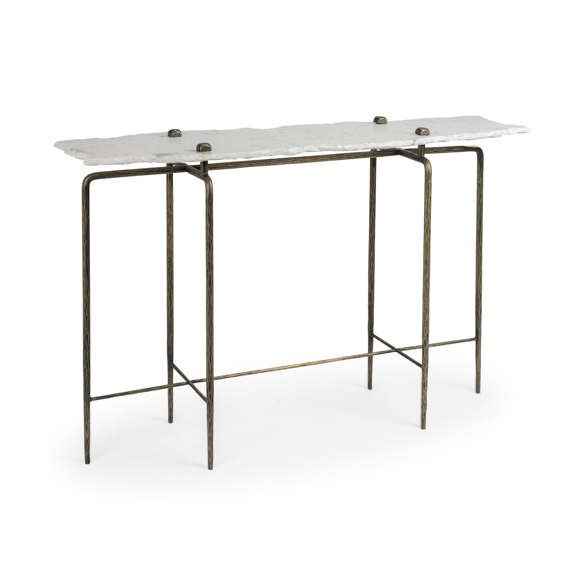 49" White Marble and Iron Console Table