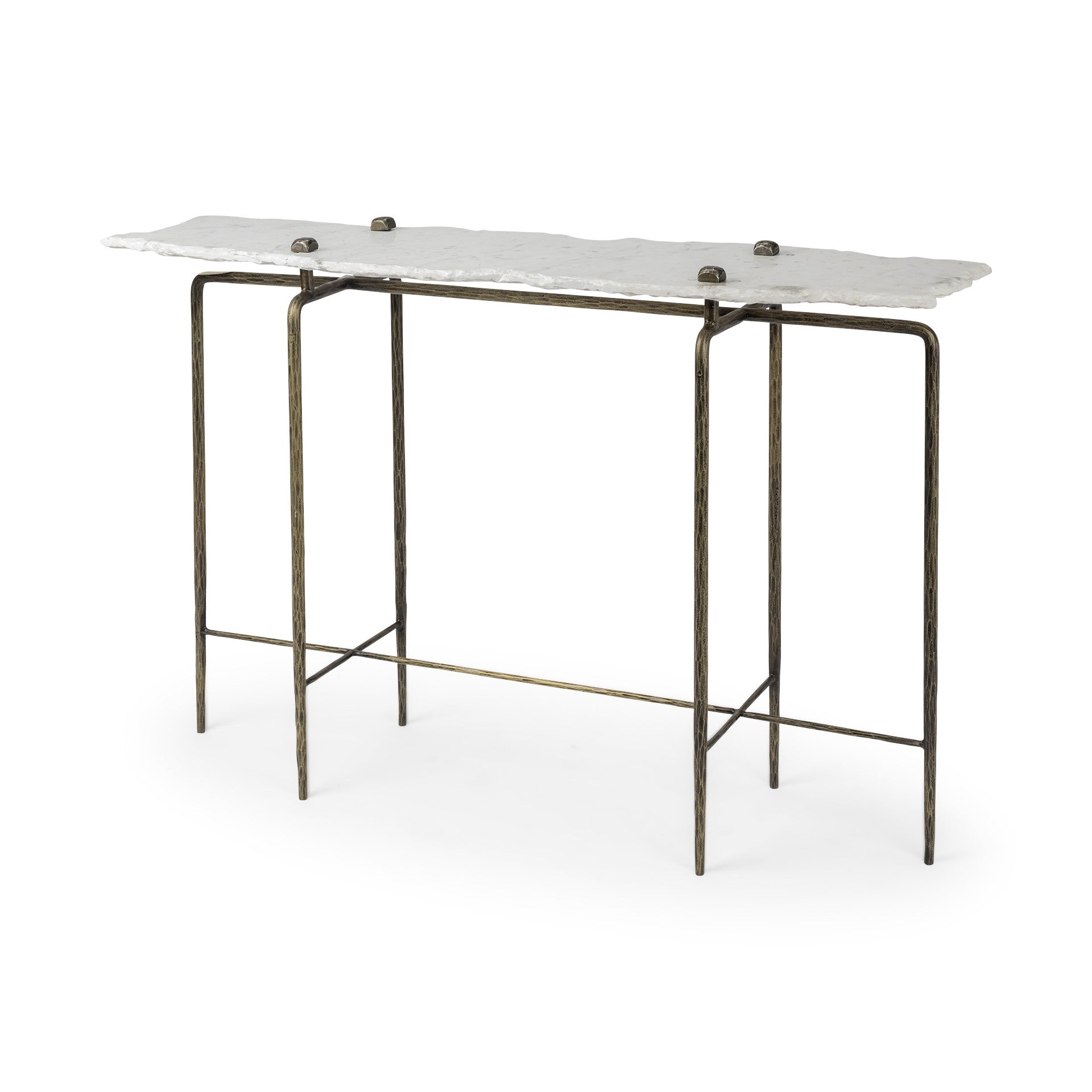 49" White Marble and Iron Console Table