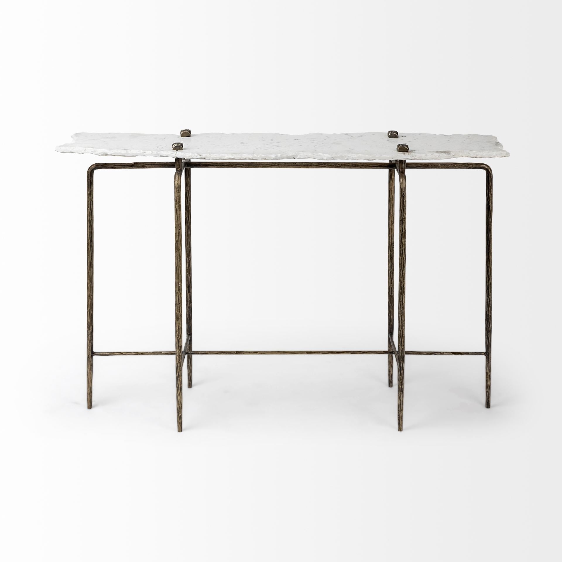 49" White Marble and Iron Console Table