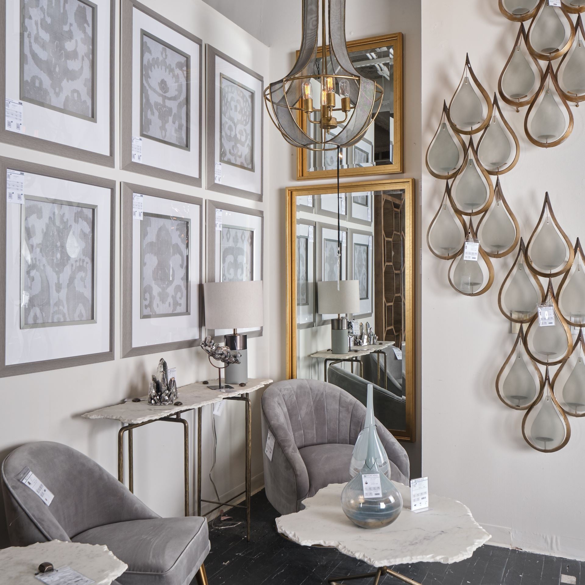 49" White Marble and Iron Console Table