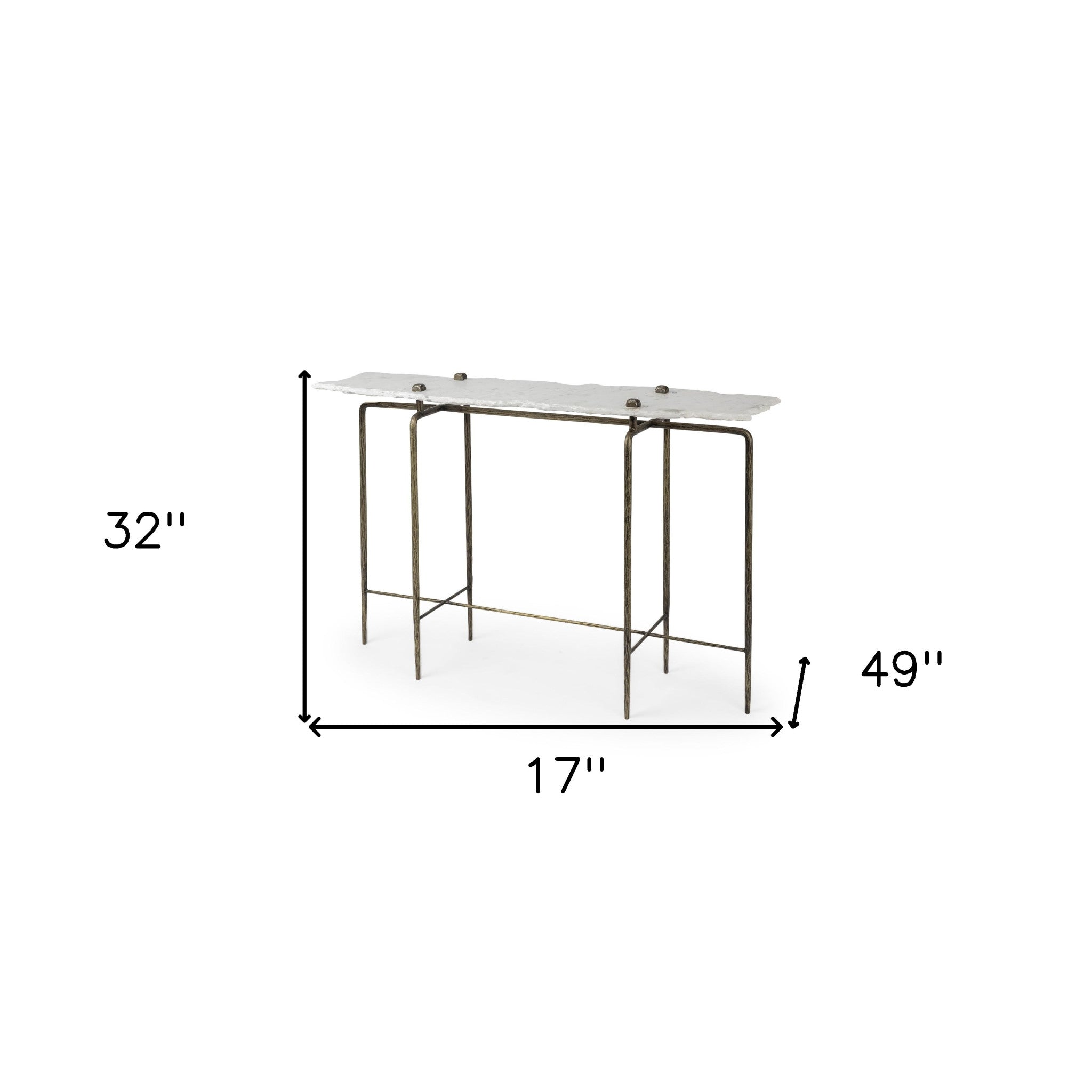 49" White Marble and Iron Console Table