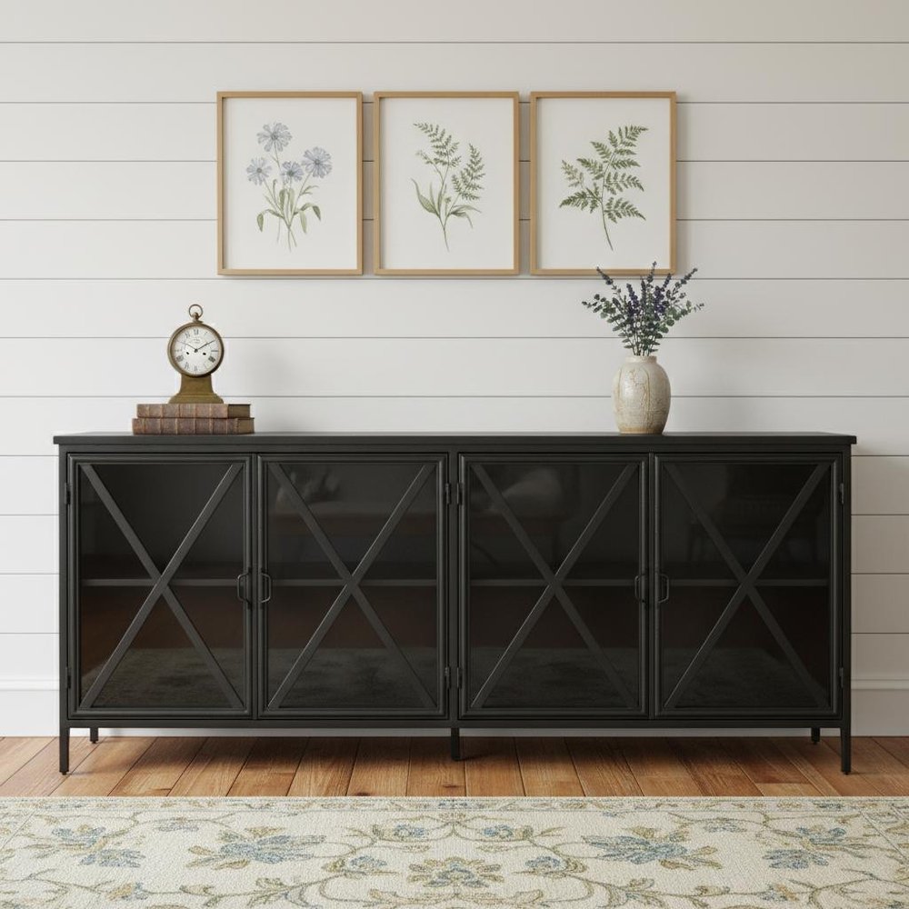 79" Black Cross Iron Sideboard