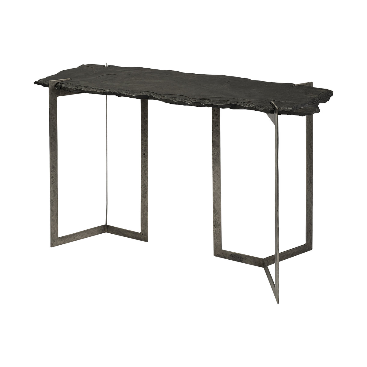 50" Black Slate and Iron Live Edge Pedestal Console Table