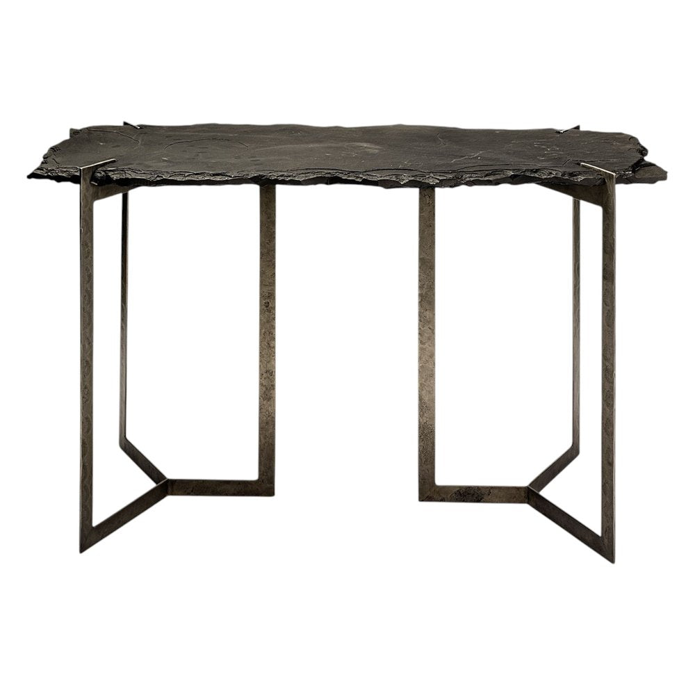 50" Black Slate and Iron Live Edge Pedestal Console Table