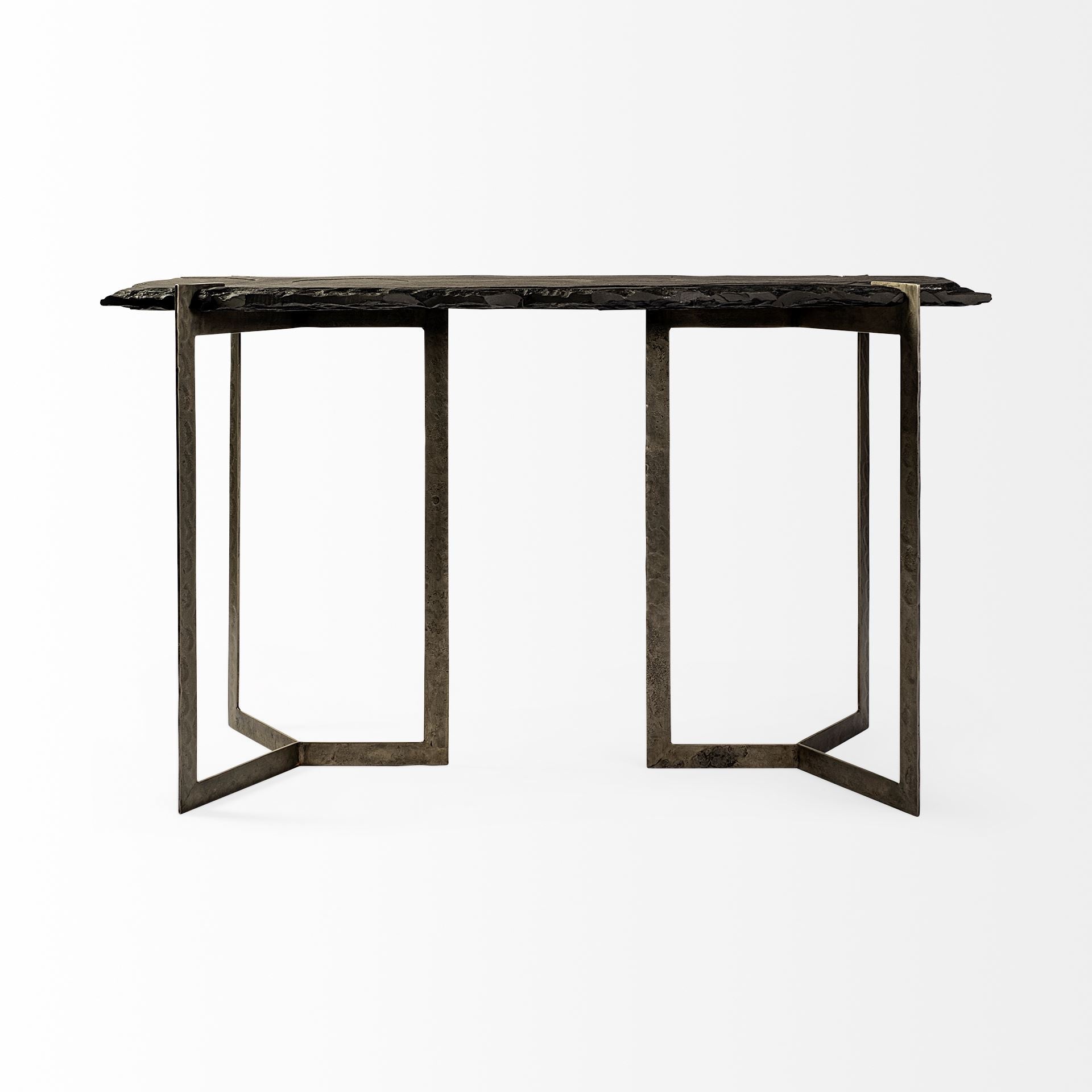 50" Black Slate and Iron Live Edge Pedestal Console Table