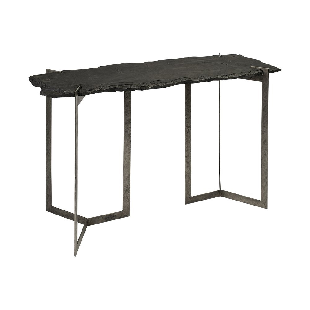 50" Black Slate and Iron Live Edge Pedestal Console Table