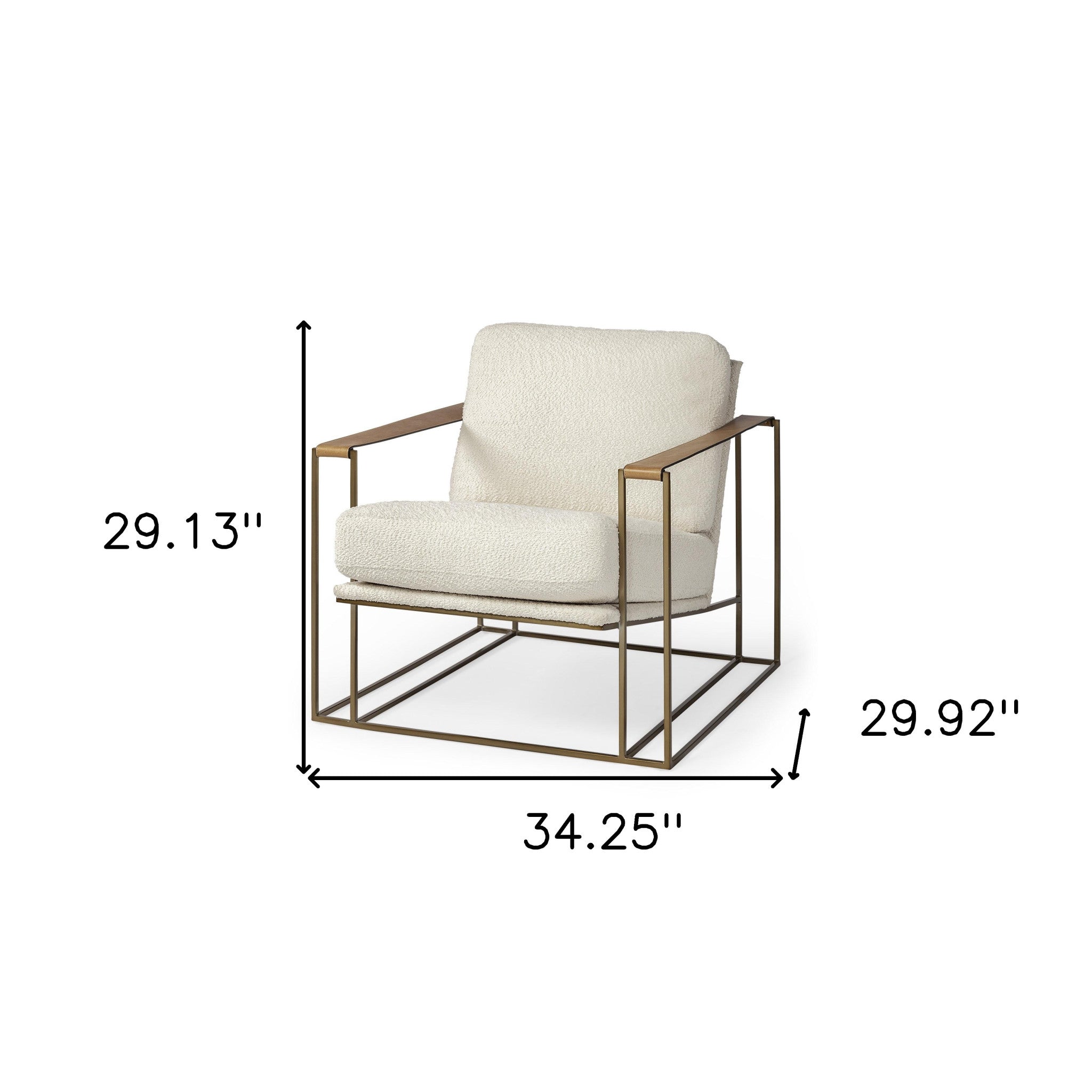 34" Cream and Bronze Metal Arm Lounge Chair