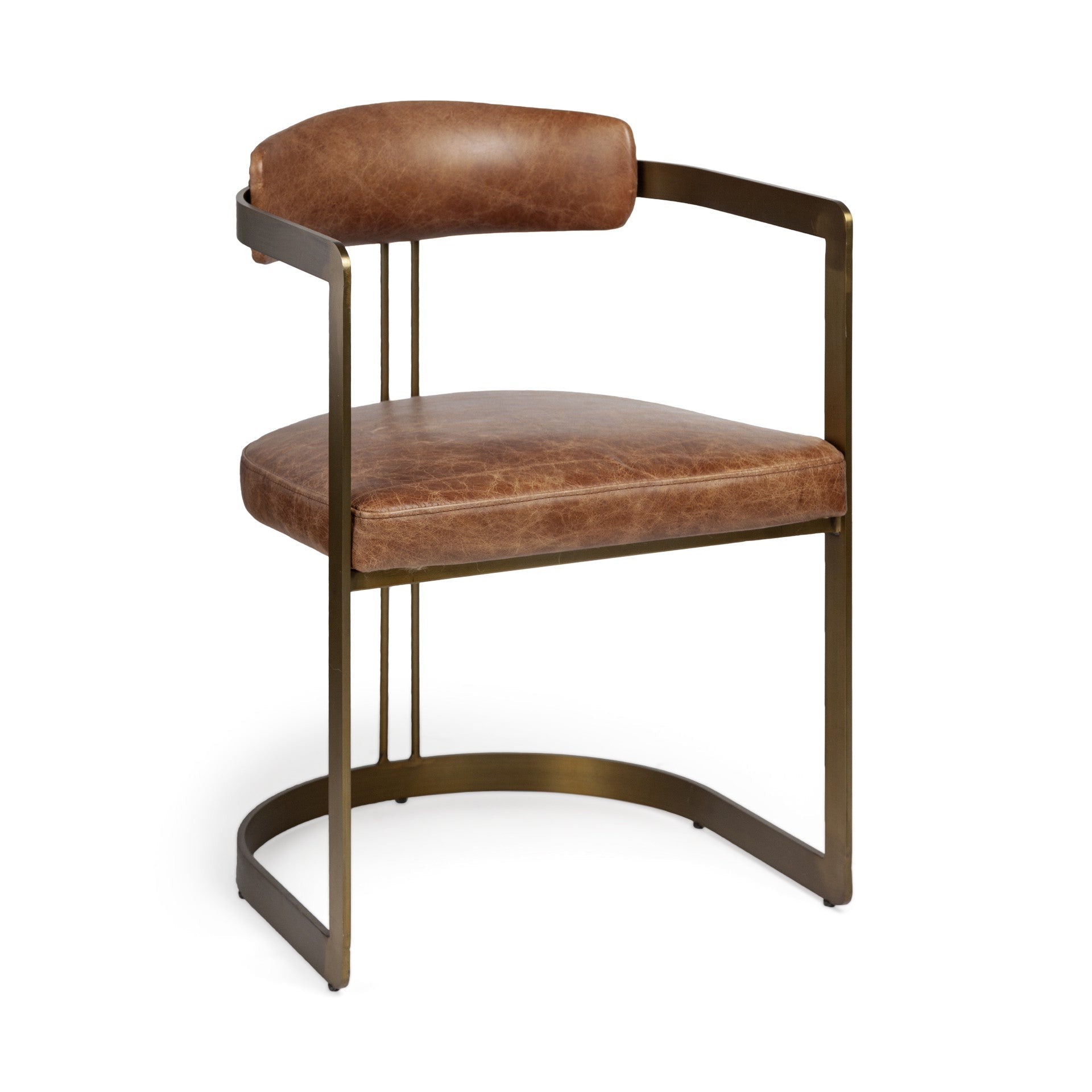 21" Antique Gold Leather Open Back Dining Chair