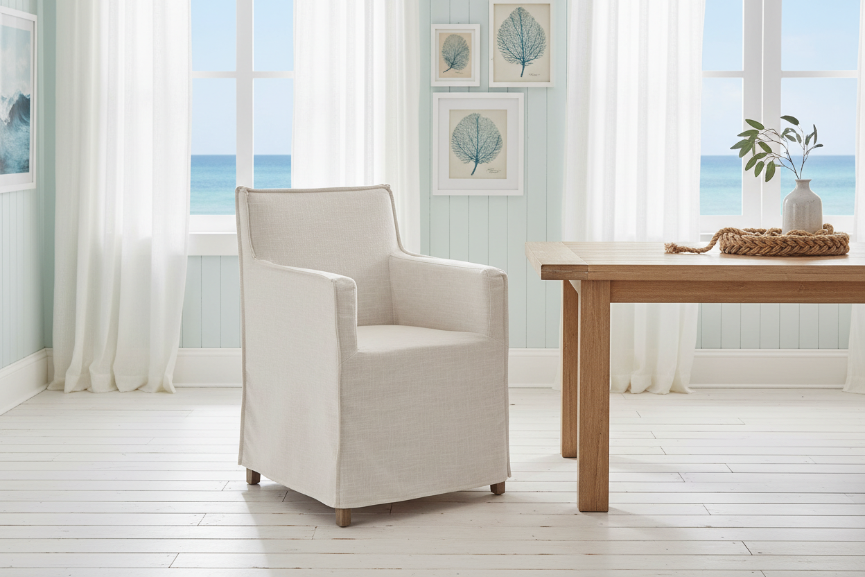 24" Cream Slipcovered Dining Armchair