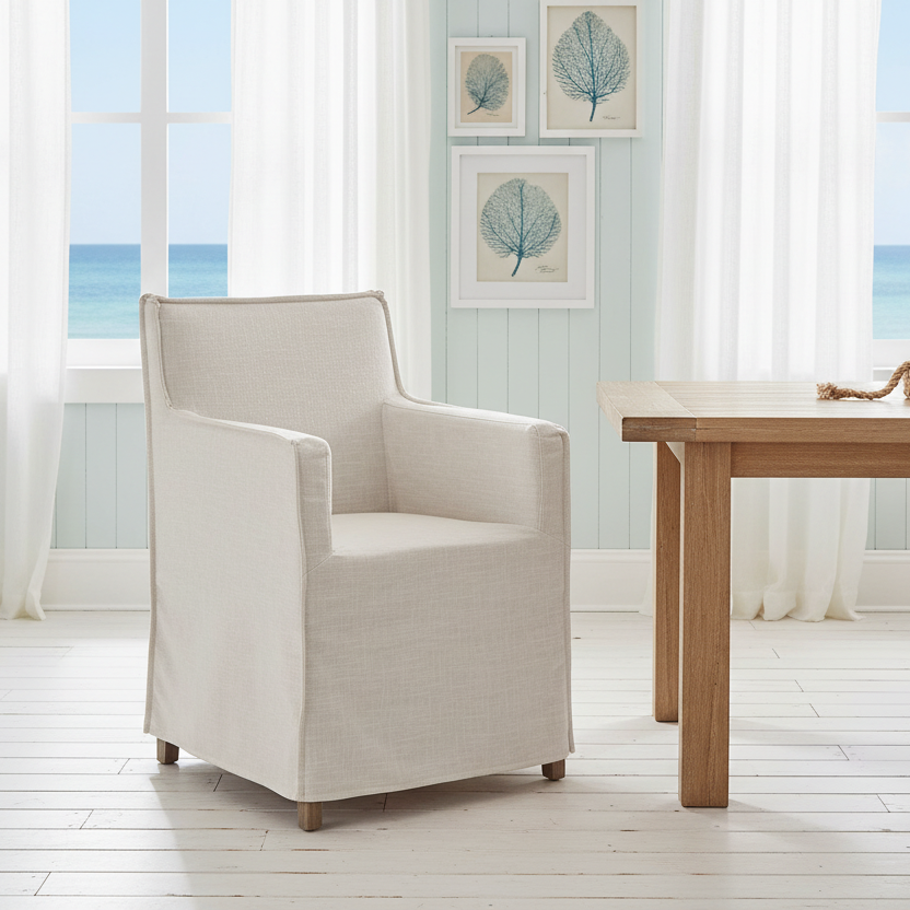 24" Cream Slipcovered Dining Armchair