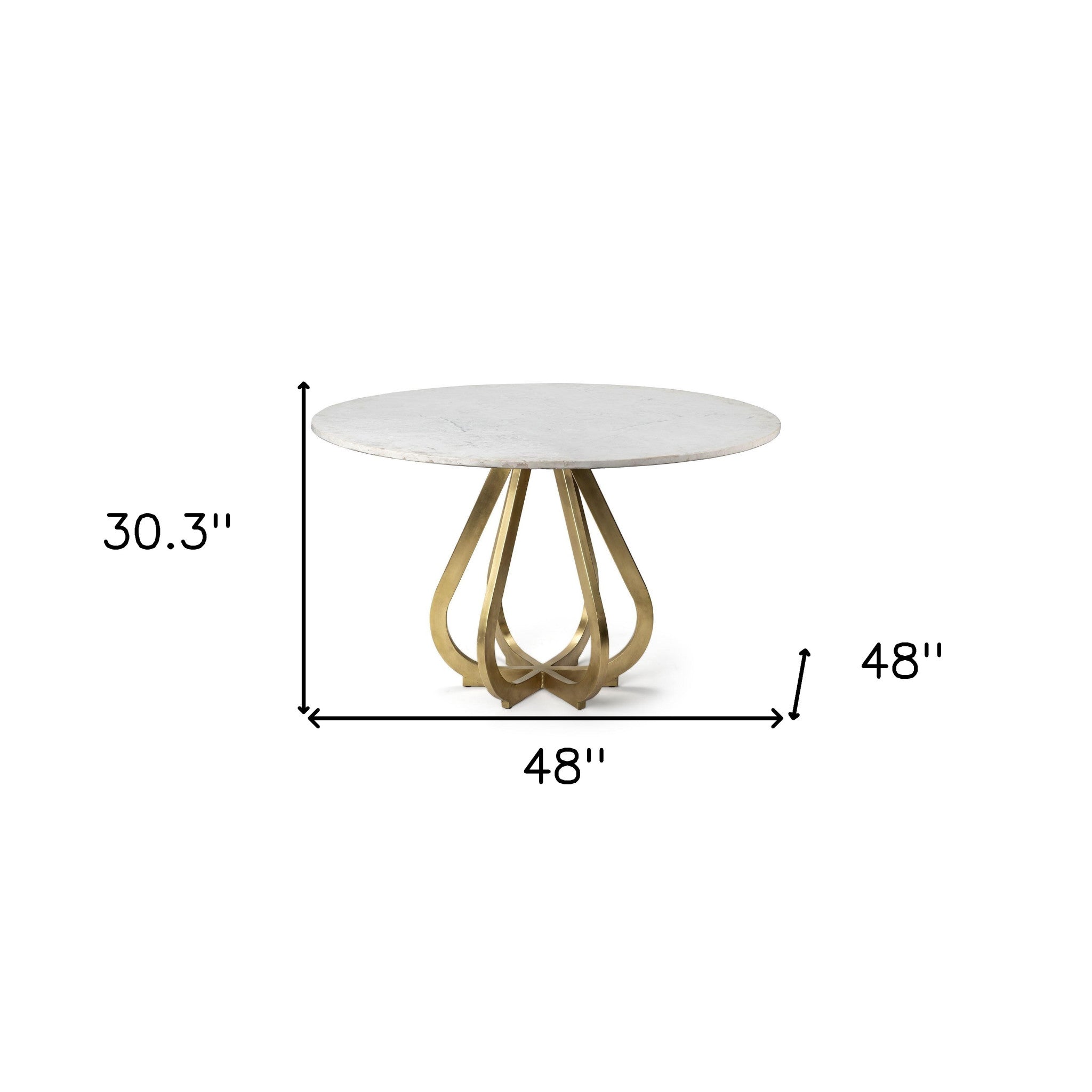 48" Gold and White Marble Tulip Dining Table