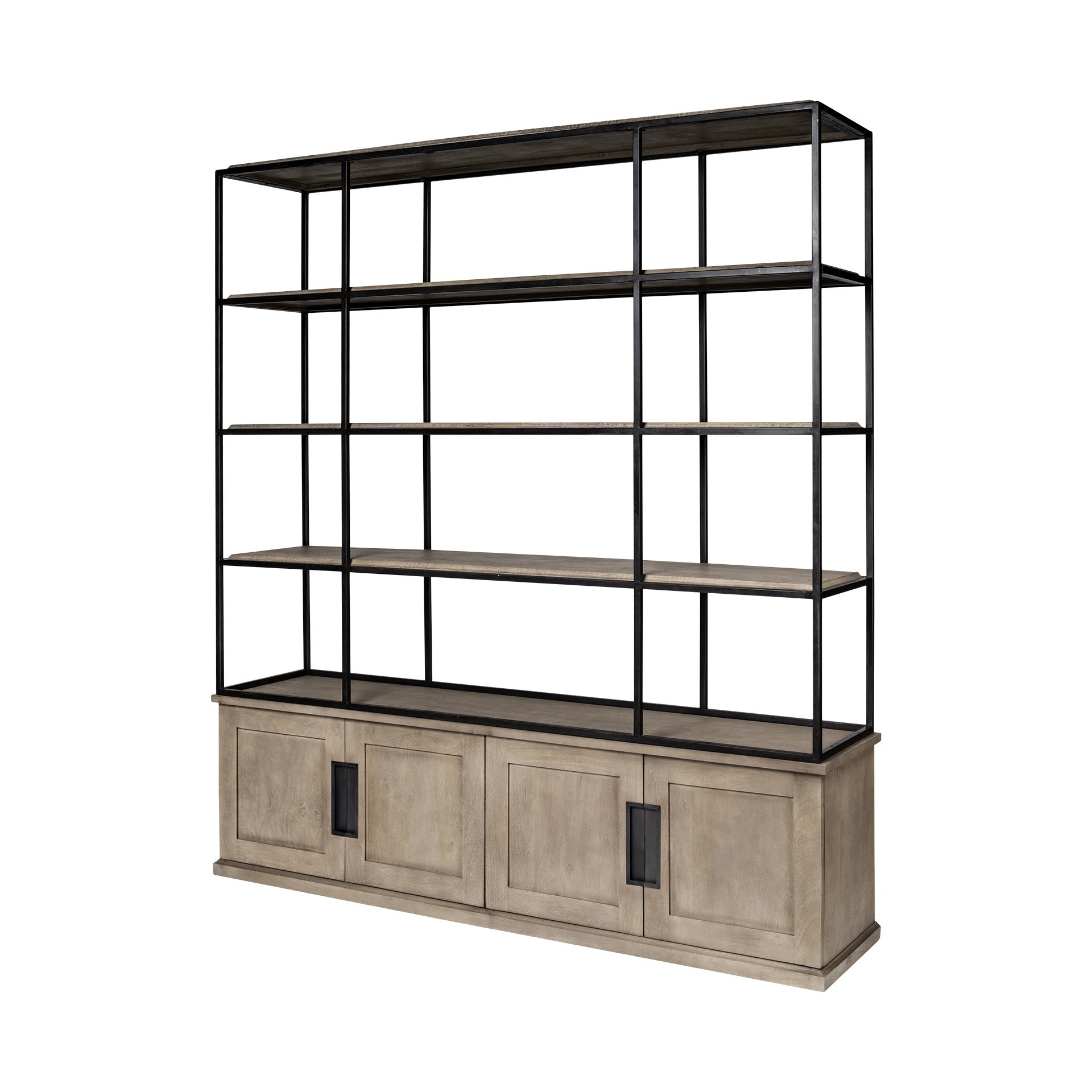 81" Light Brown Wood And Iron Shelving Unit With 3 Shelves