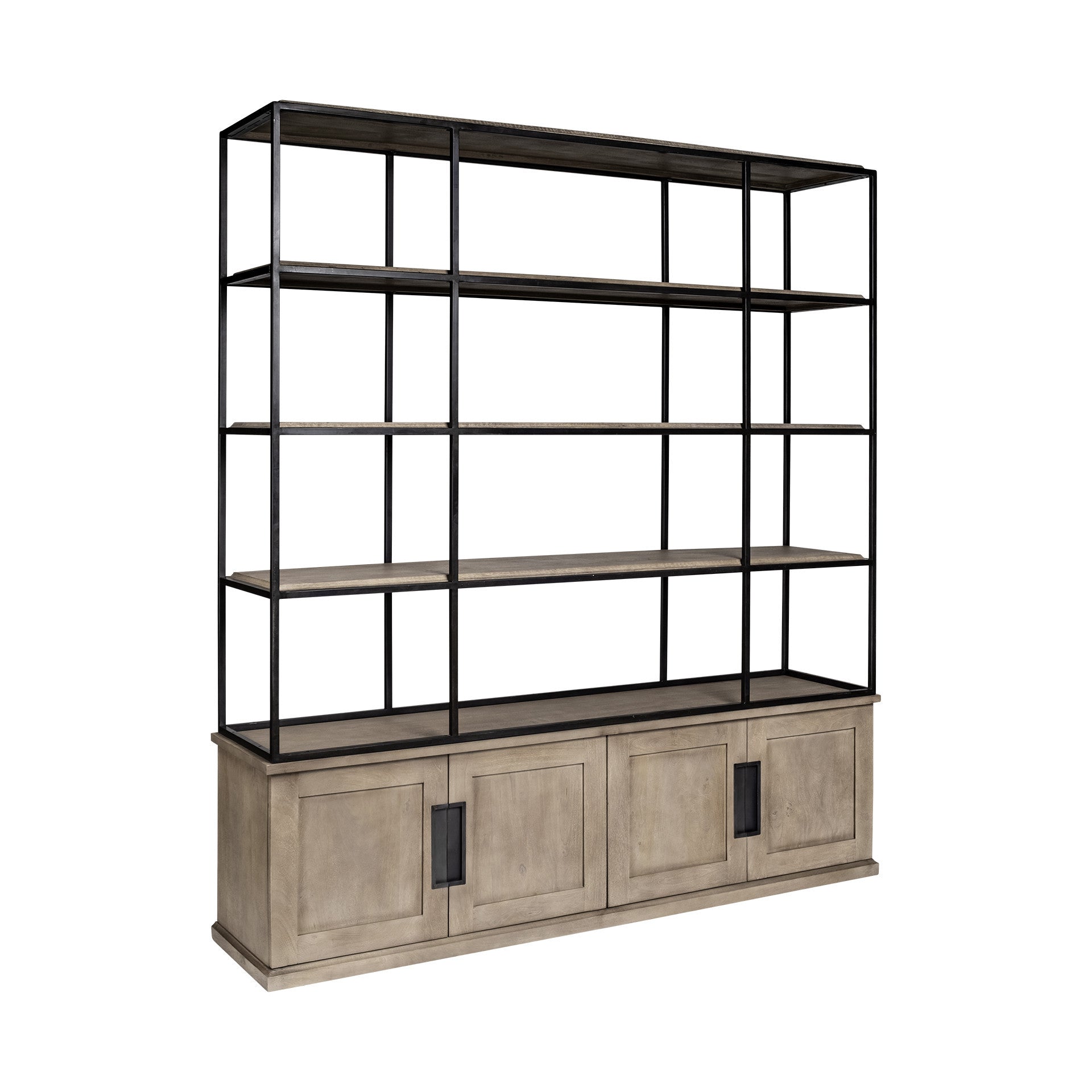 81" Light Brown Wood And Iron Shelving Unit With 3 Shelves