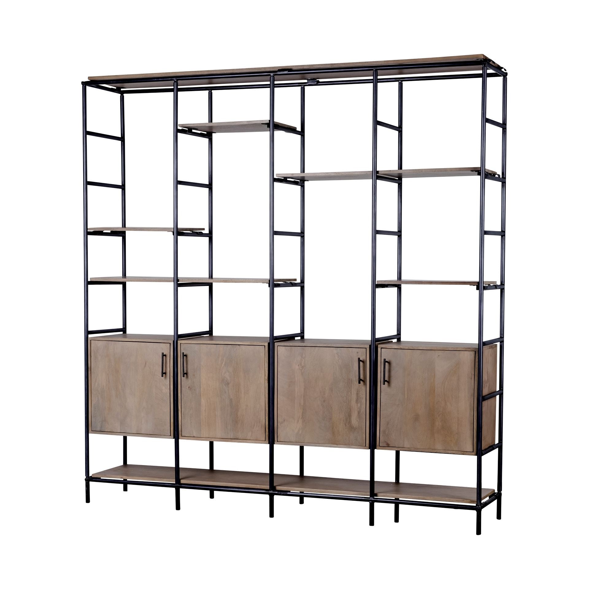 90" Brown Bottom Cabinet Metal Bookshelf