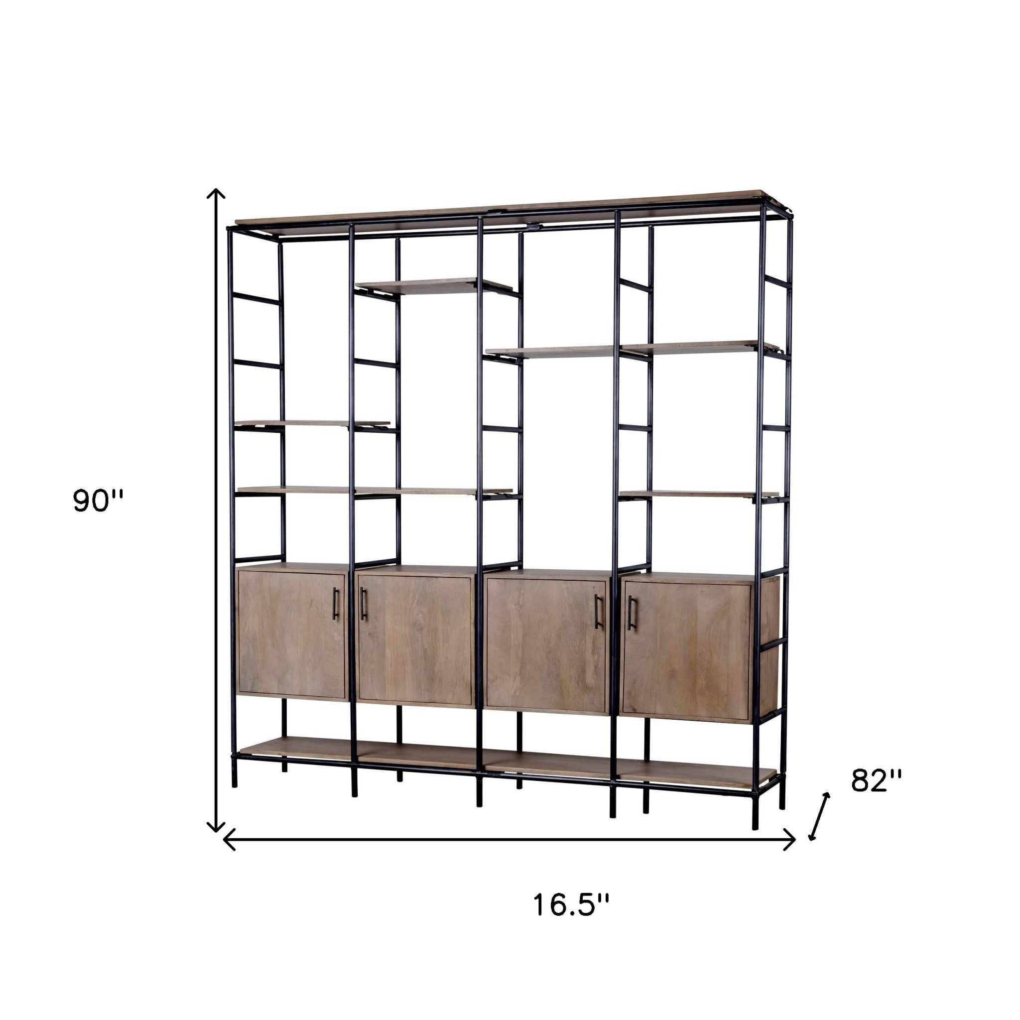 90" Brown Bottom Cabinet Metal Bookshelf