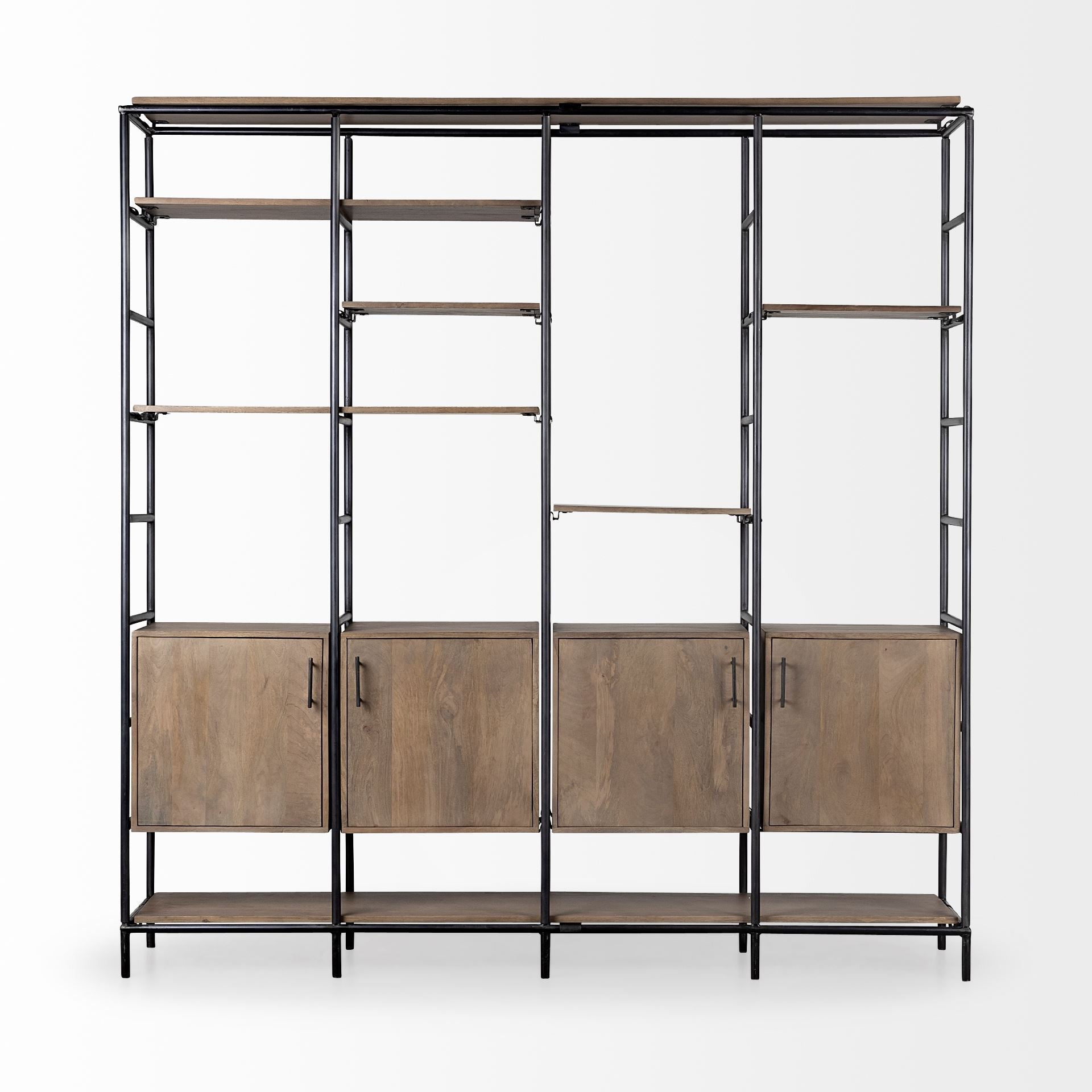 90" Brown Bottom Cabinet Metal Bookshelf