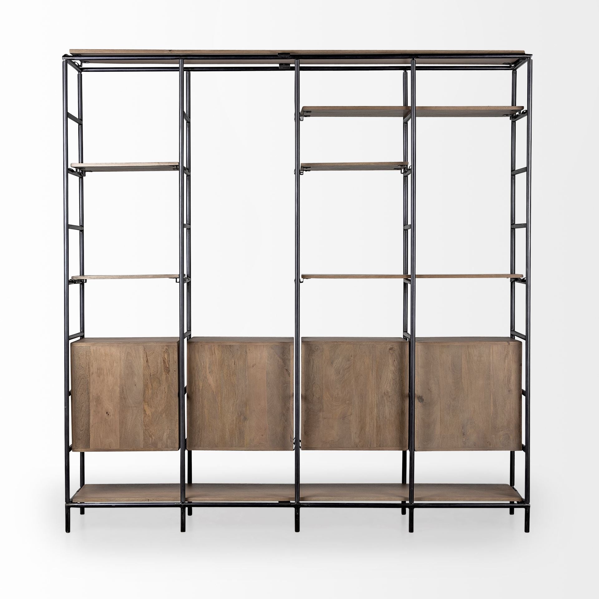 90" Brown Bottom Cabinet Metal Bookshelf