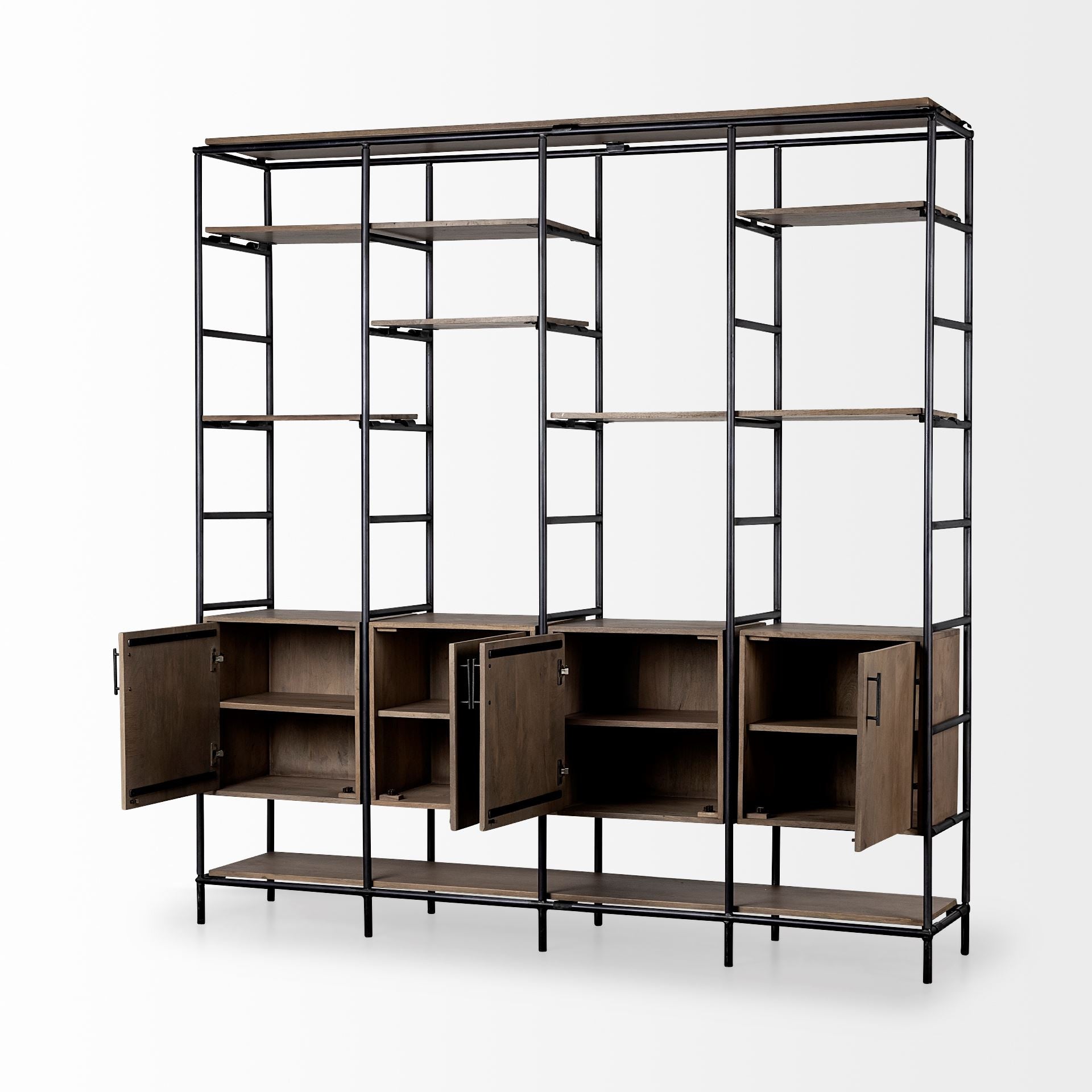 90" Brown Bottom Cabinet Metal Bookshelf