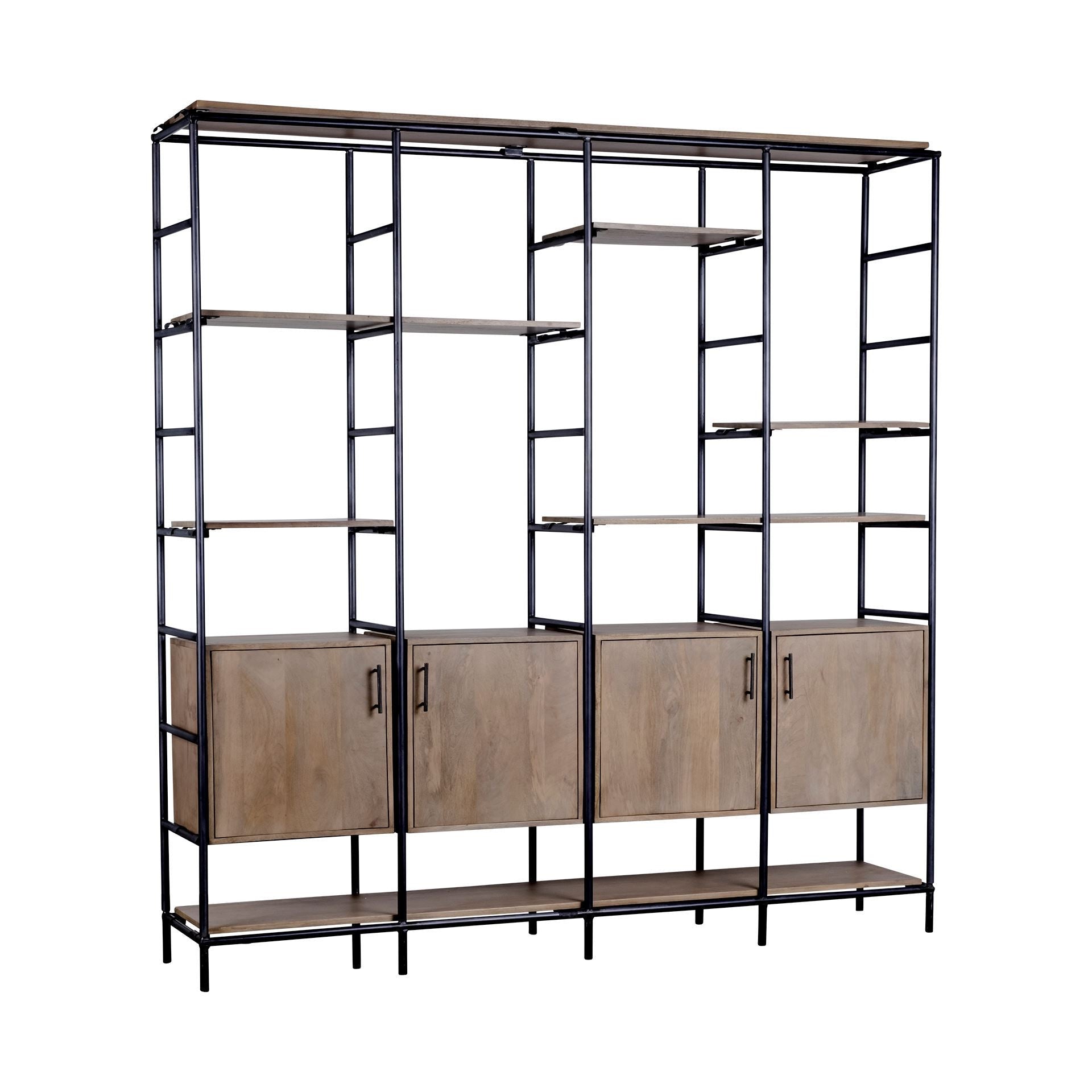 90" Brown Bottom Cabinet Metal Bookshelf