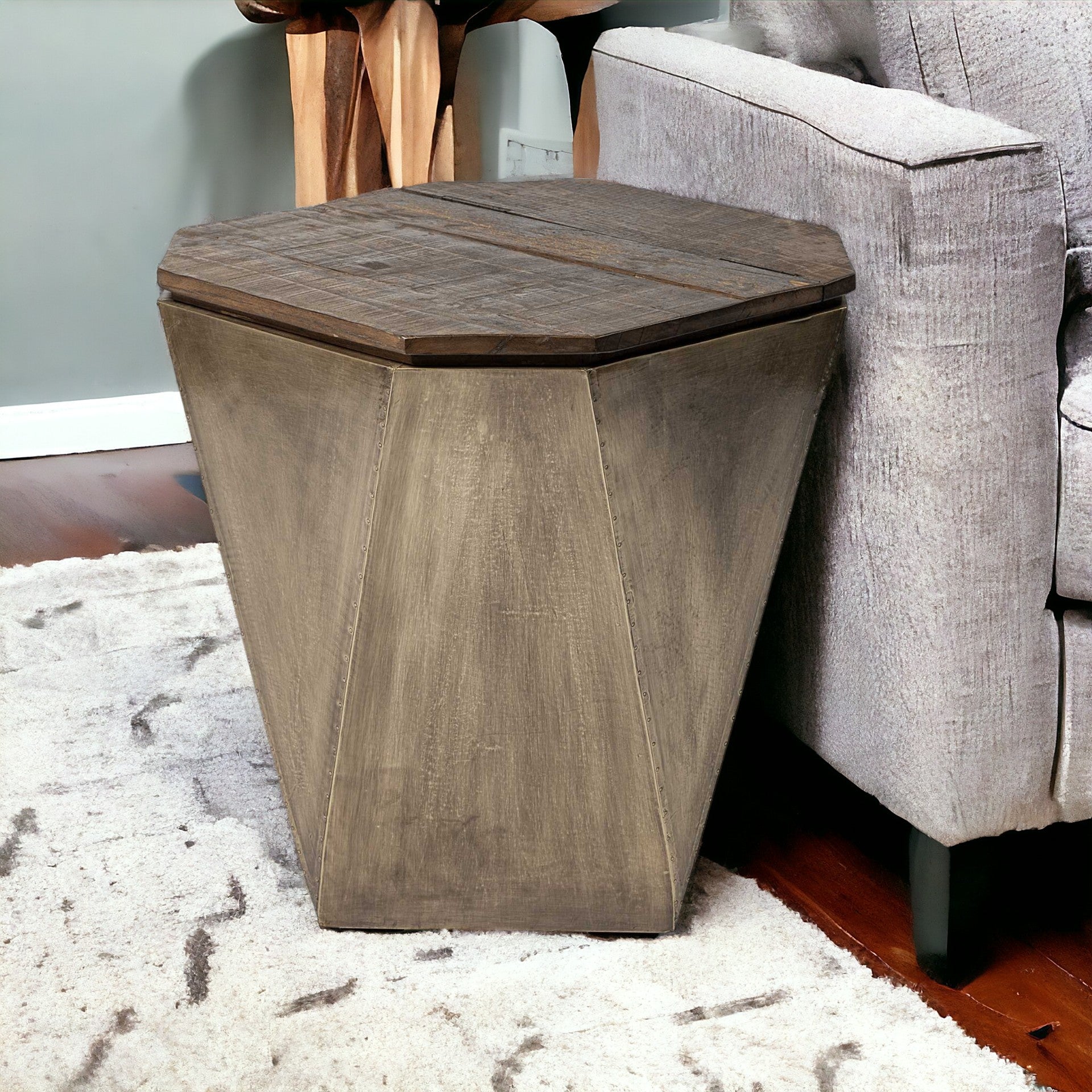 19" Brown Wood Storage End table