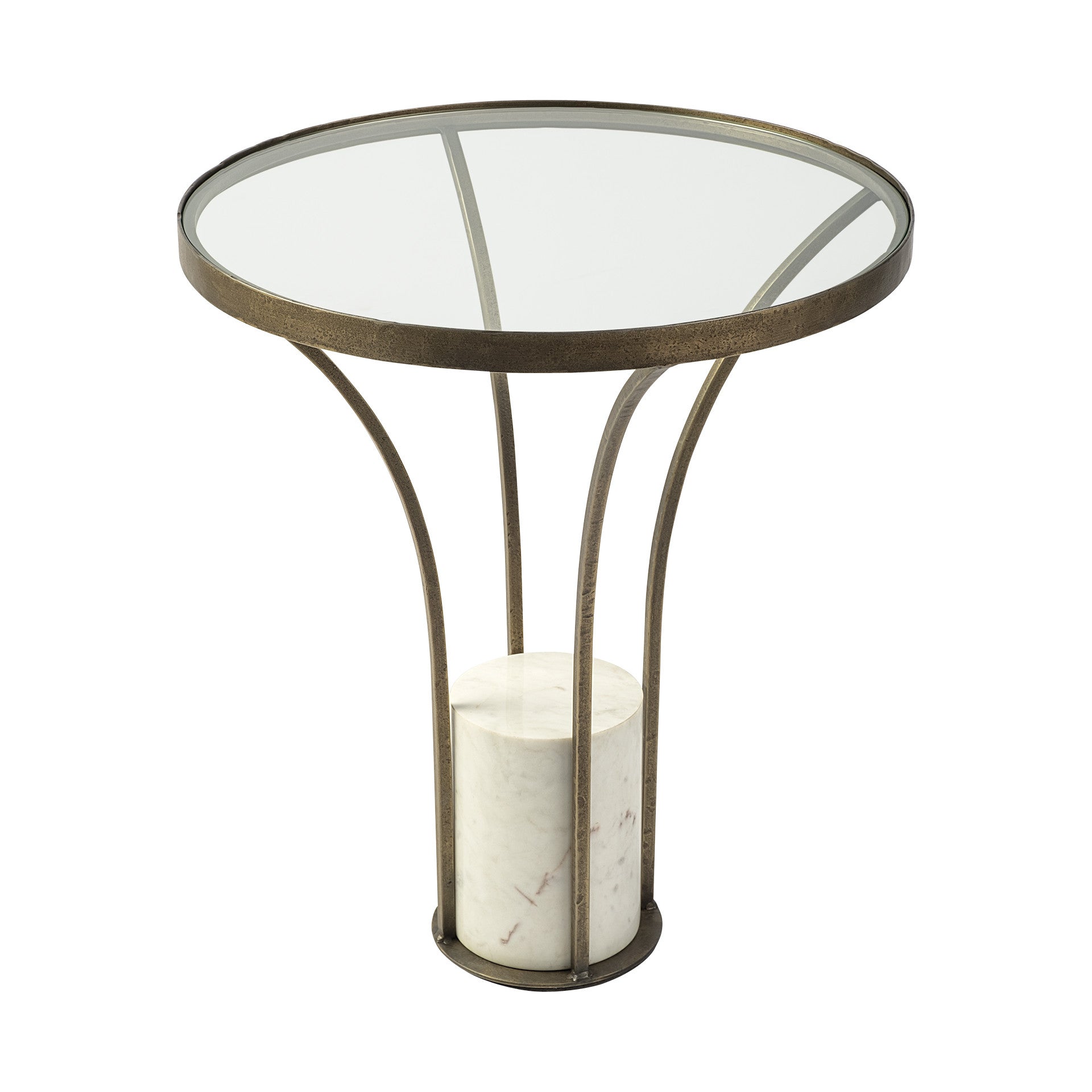 24" Gold and White Metal and Marble Pedestal Side Table