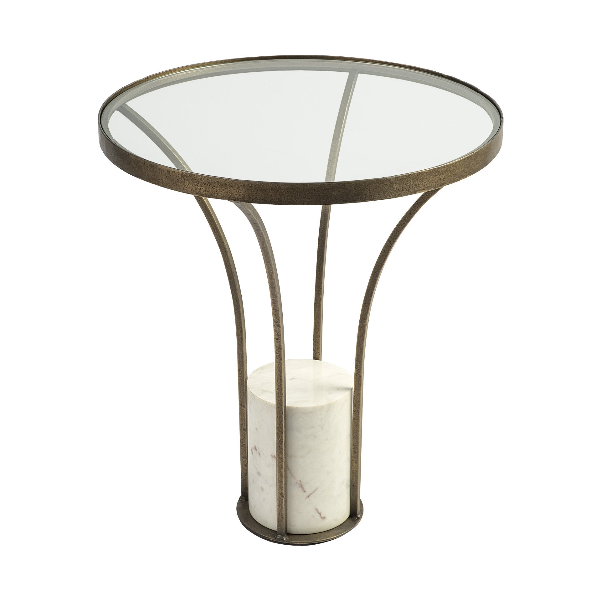 24" Gold and White Metal and Marble Pedestal Side Table