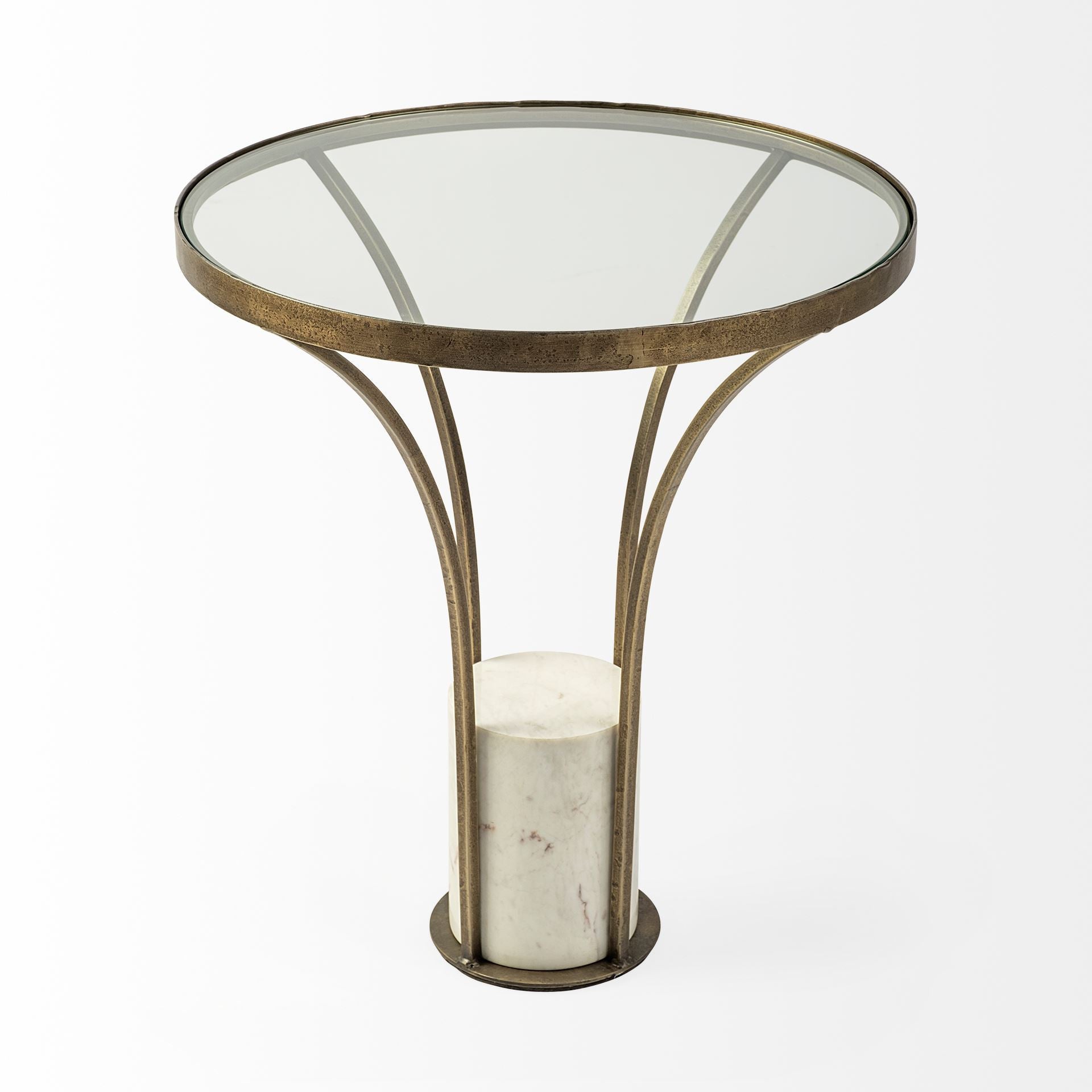 24" Gold and White Metal and Marble Pedestal Side Table