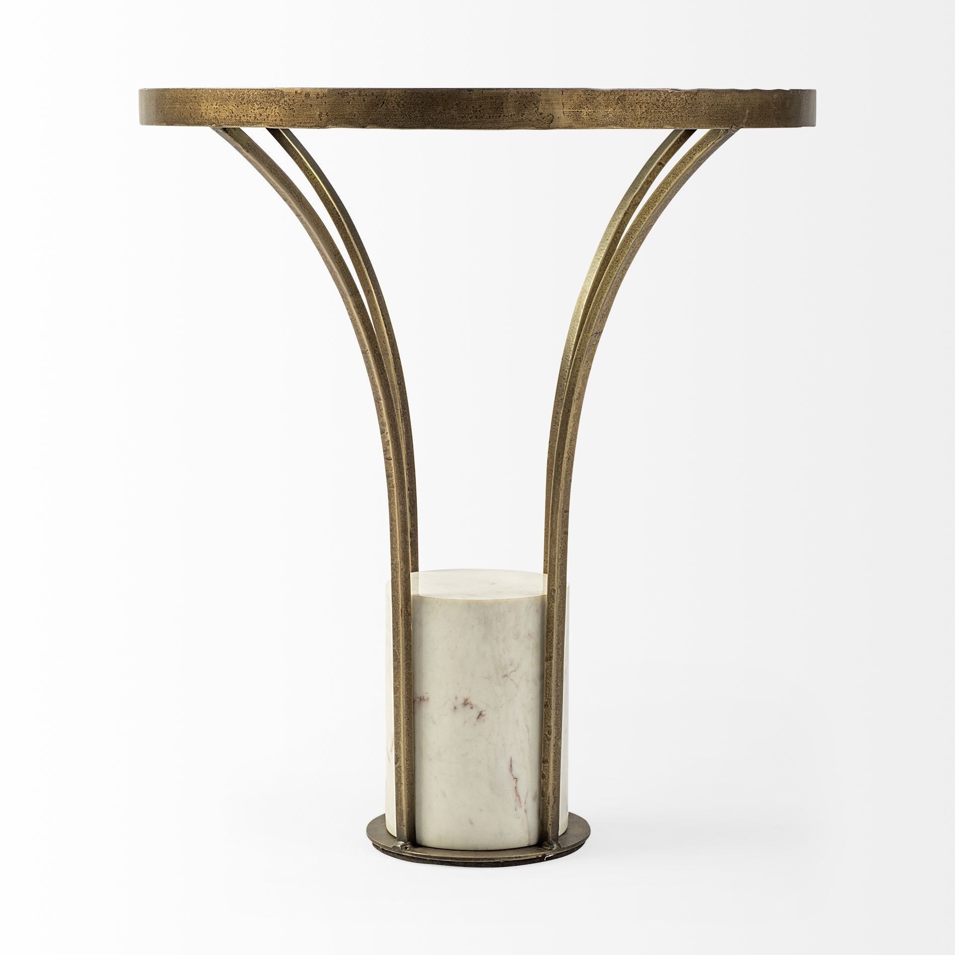 24" Gold and White Metal and Marble Pedestal Side Table