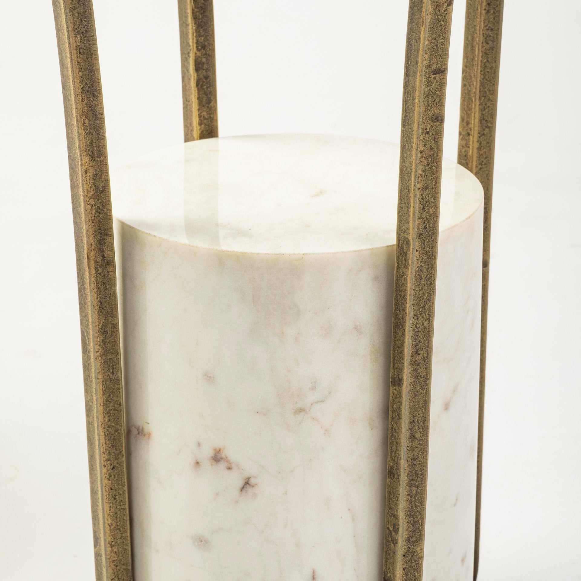 24" Gold and White Metal and Marble Pedestal Side Table