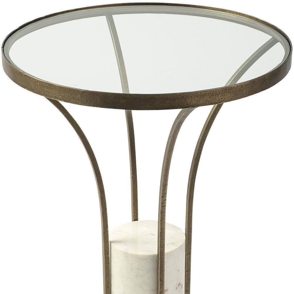 24" Gold and White Metal and Marble Pedestal Side Table