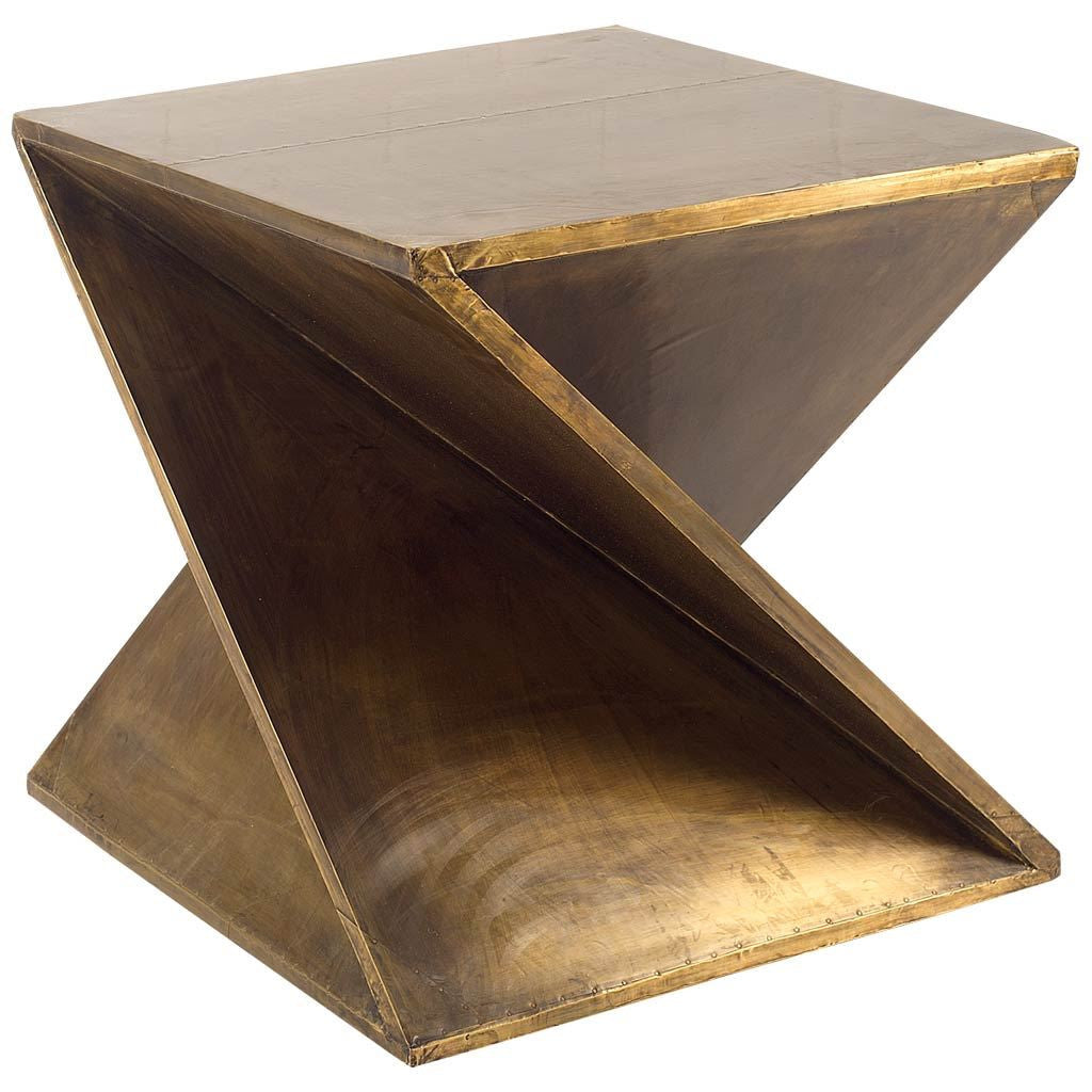 21" Brass Twist Wood End Table