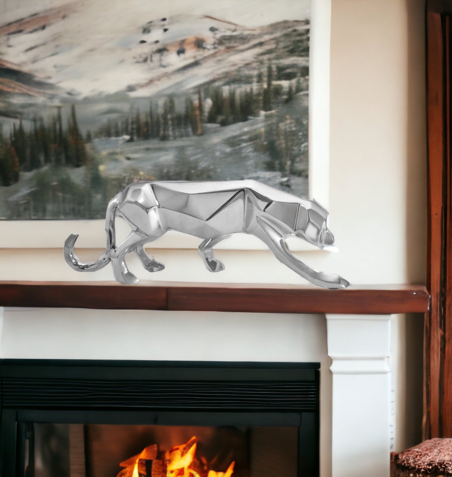 18" Sliver Metal Panther Sculpture