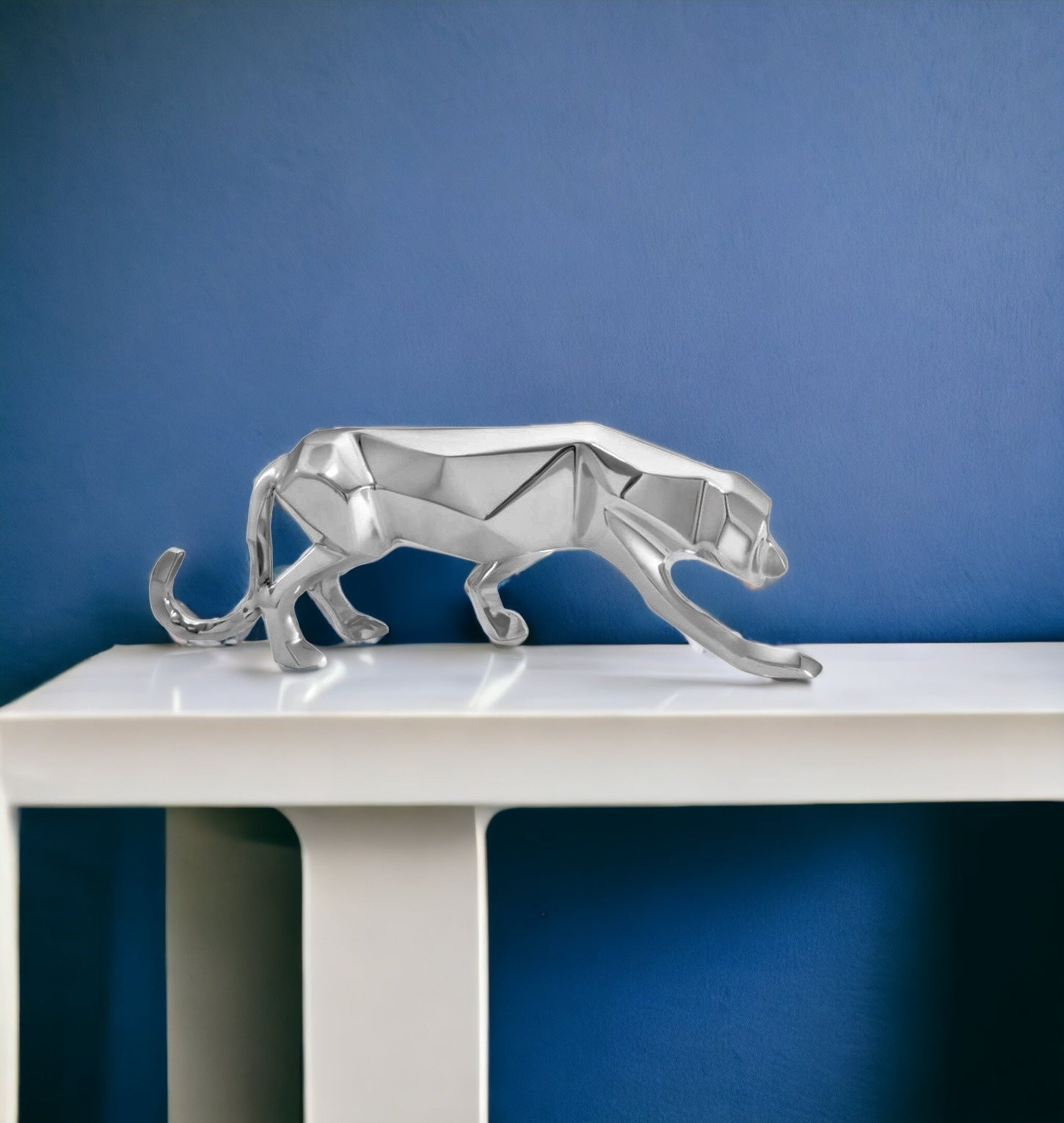 18" Sliver Metal Panther Sculpture