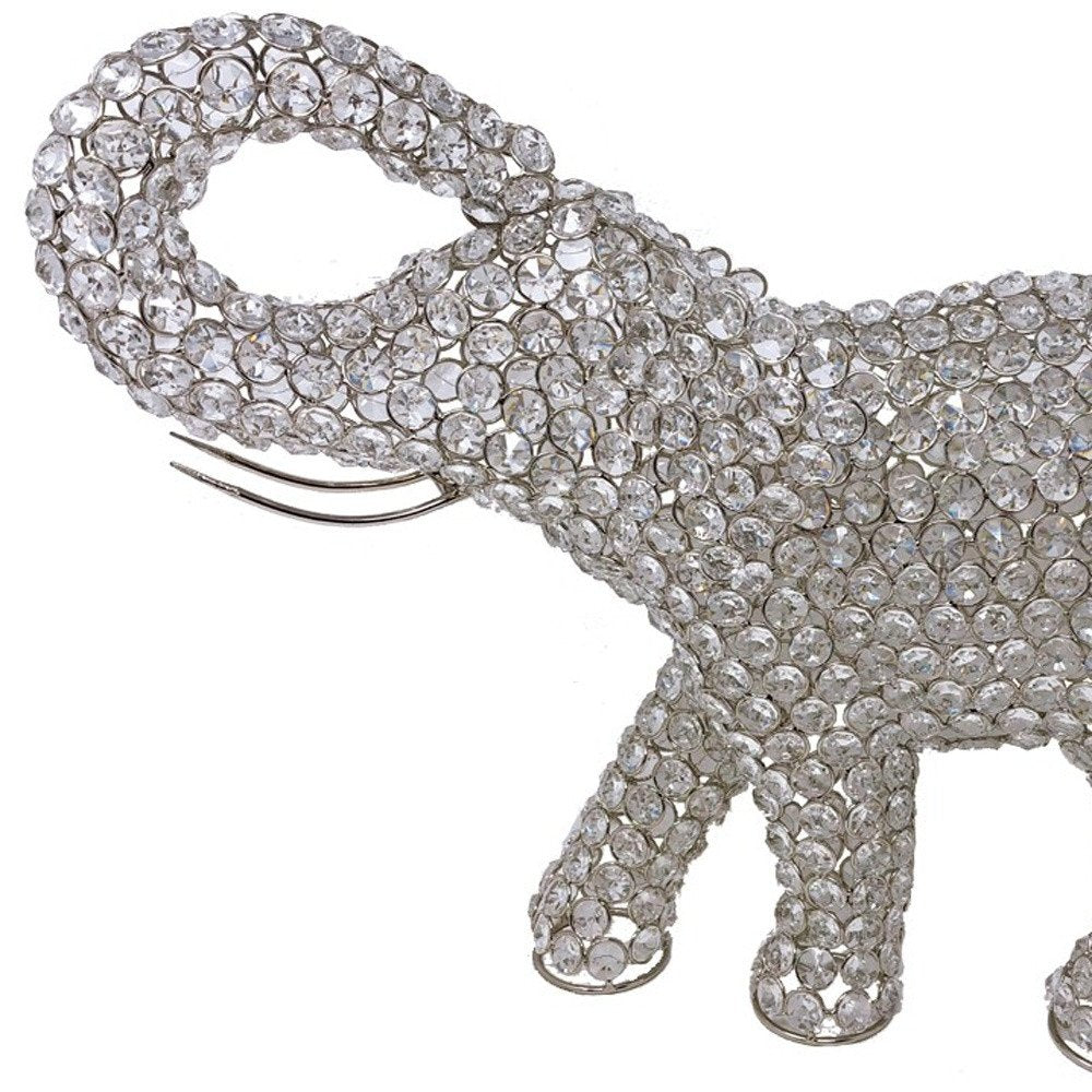 15" Silver Faux Crystal Elephant Sculpture