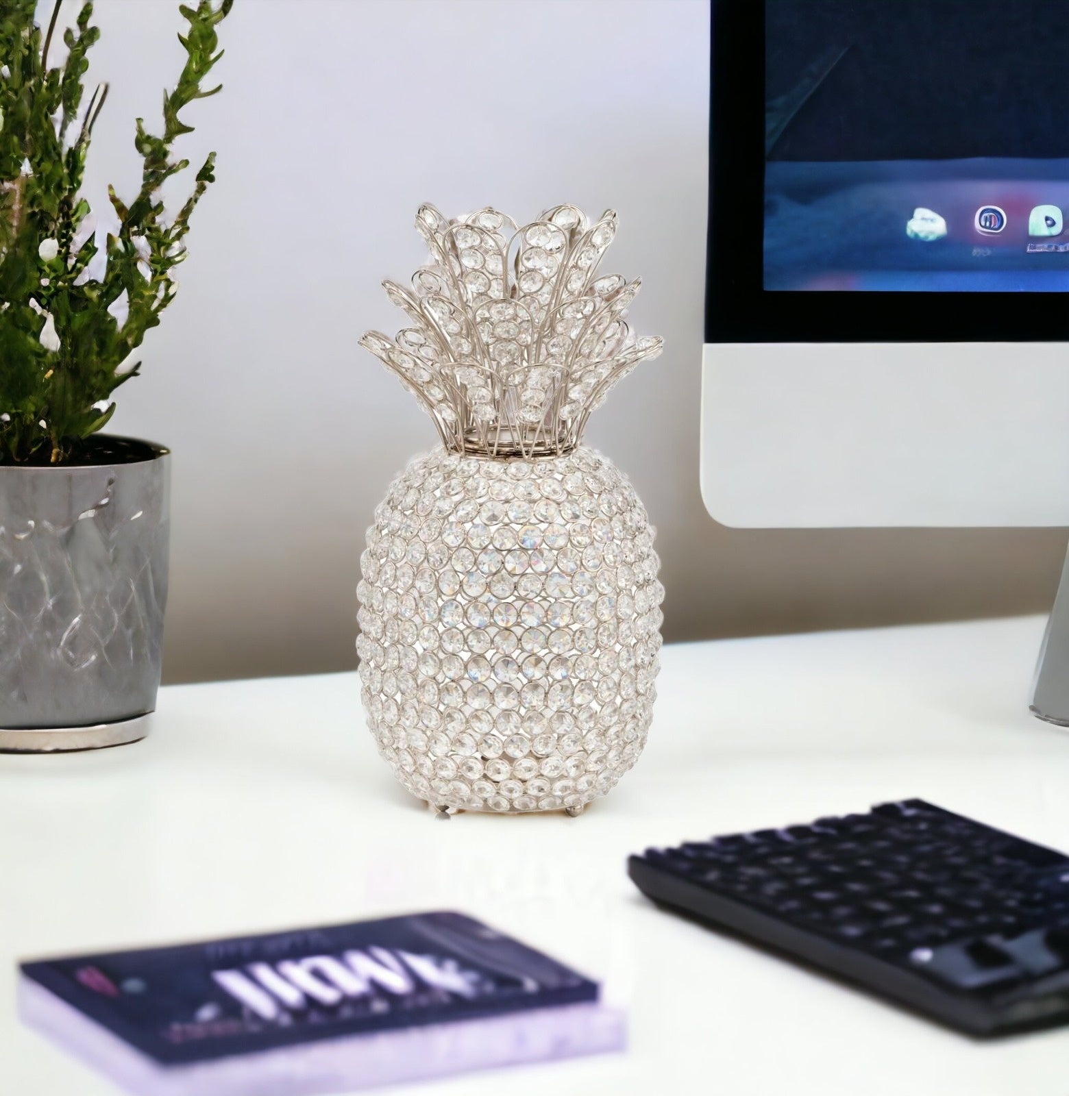 15" Silver Faux Crystal Pineapple