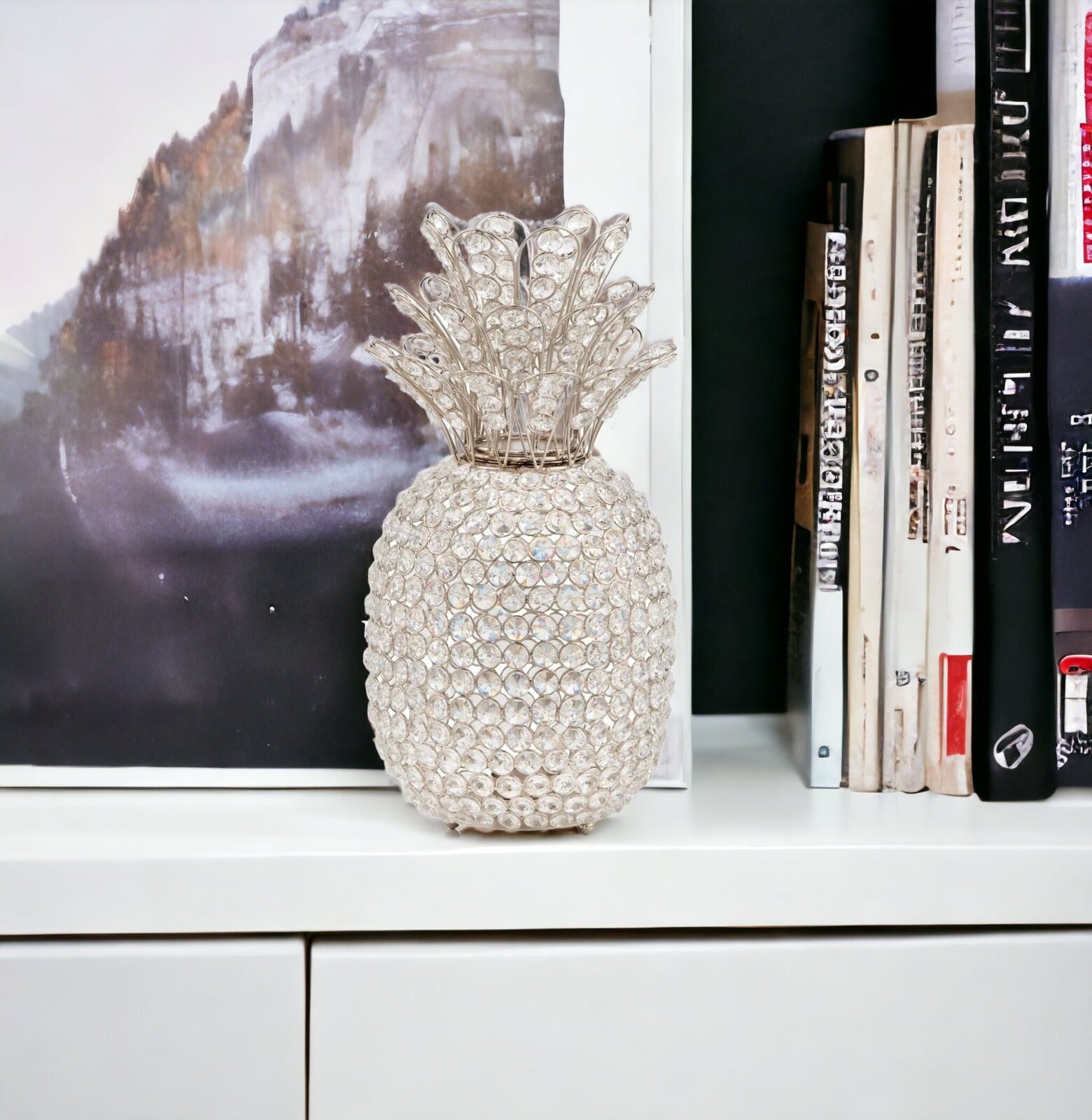 15" Silver Faux Crystal Pineapple