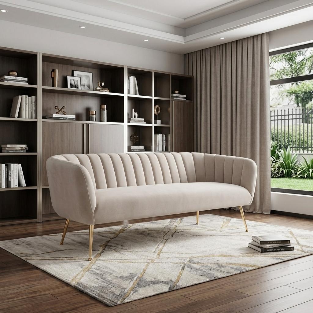 70" Velvet Channel Tufted Deco Sofa