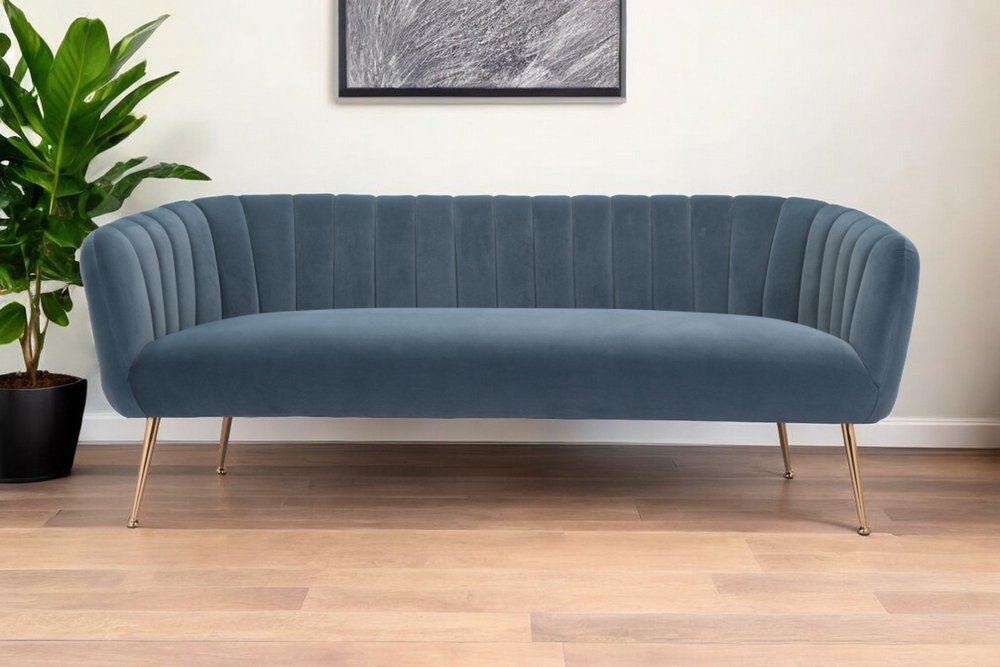 70" Velvet Channel Tufted Deco Sofa