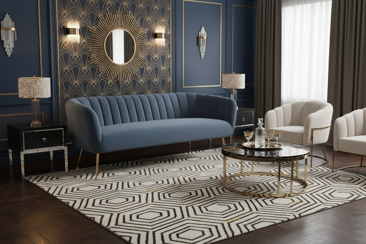 70" Velvet Channel Tufted Deco Sofa